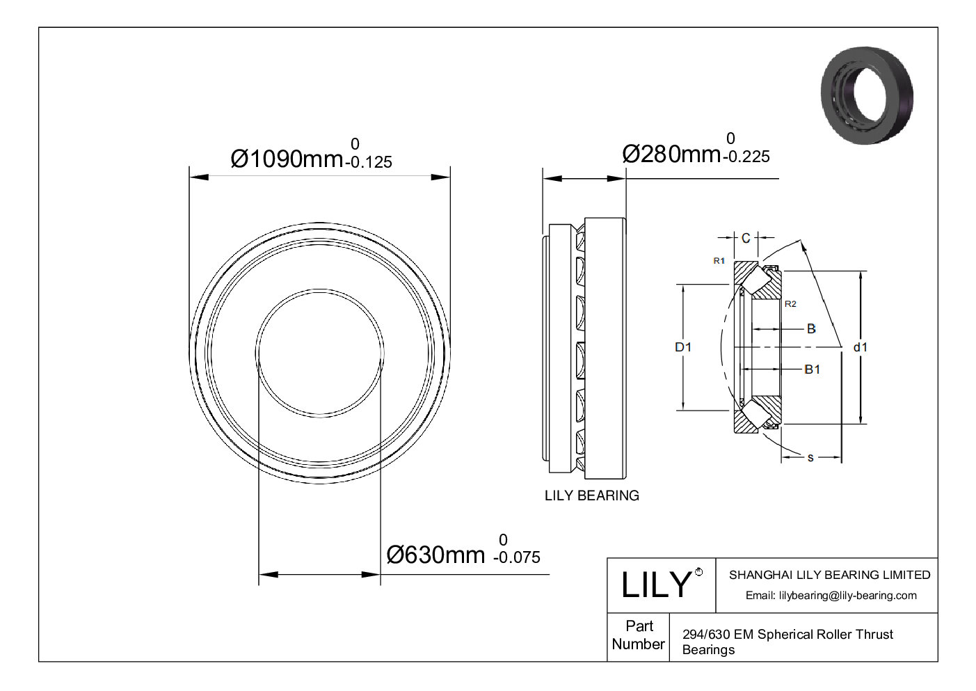 294/630 EM Spherical Roller Thrust Bearings cad drawing