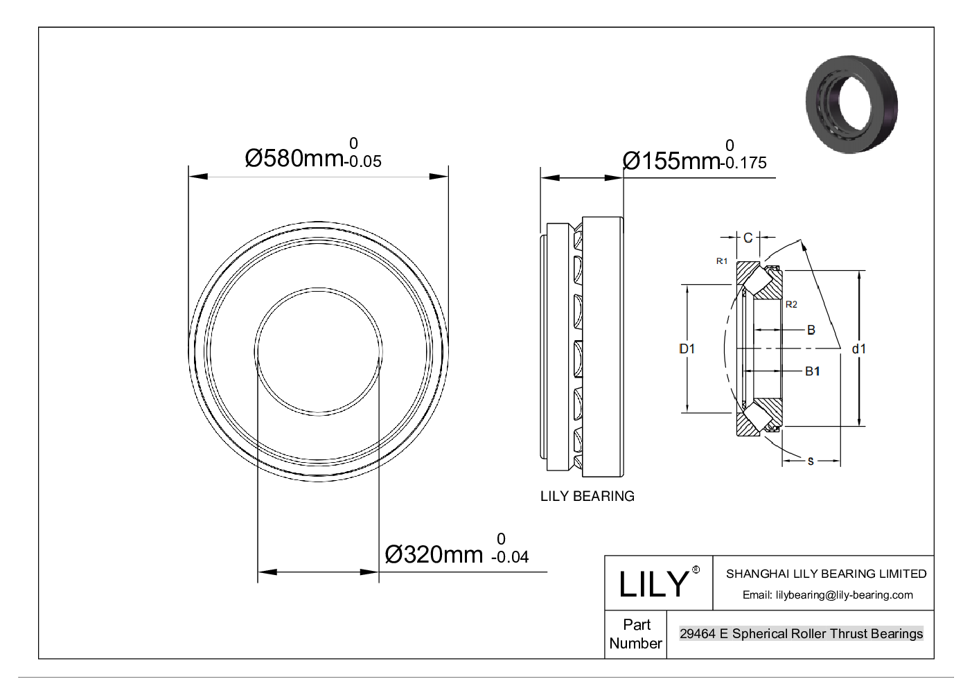 29464 E Spherical Roller Thrust Bearings cad drawing