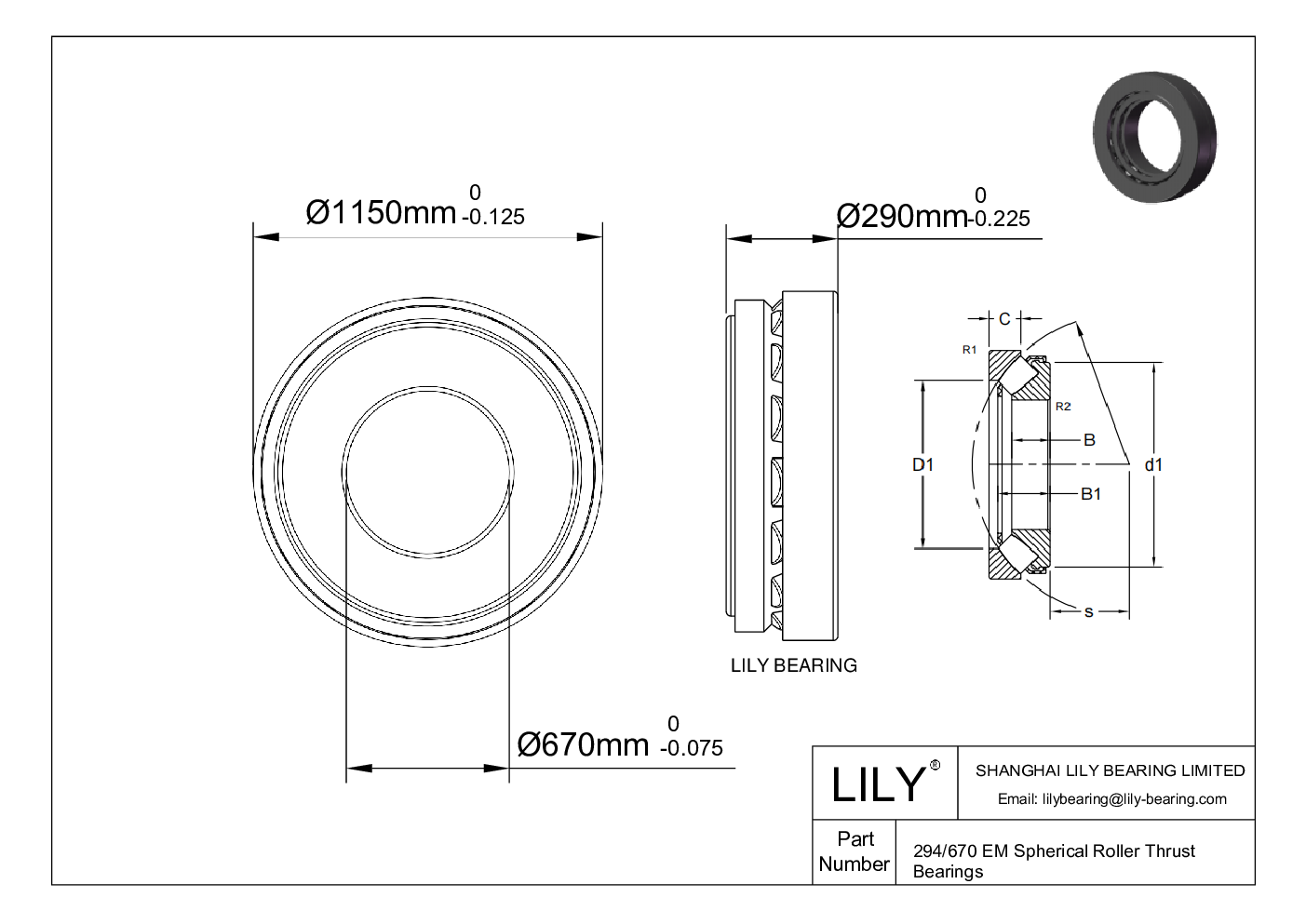 294/670 EM Spherical Roller Thrust Bearings cad drawing