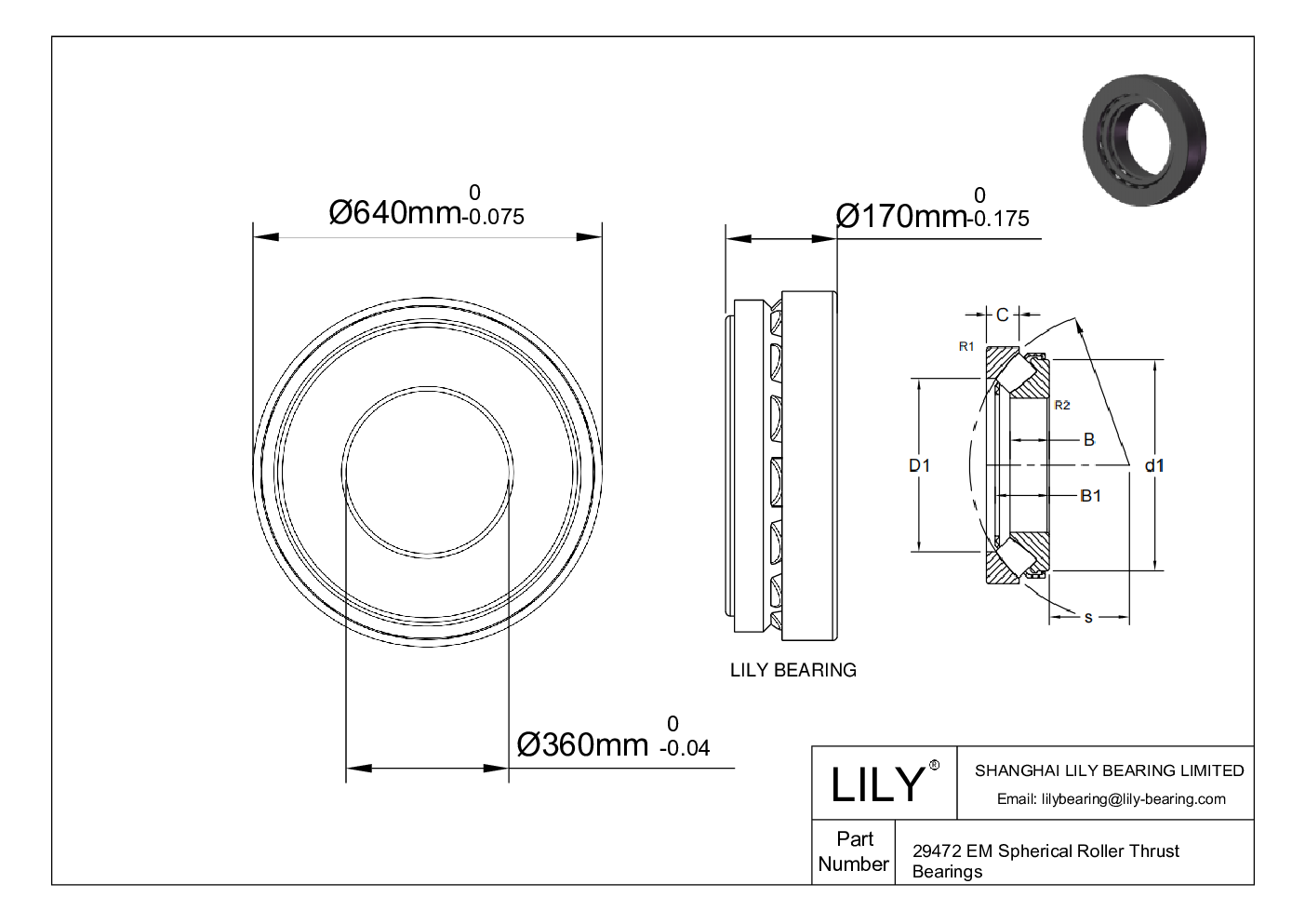 29472 EM Spherical Roller Thrust Bearings cad drawing