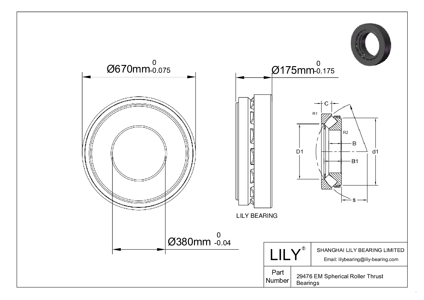 29476 EM Spherical Roller Thrust Bearings cad drawing