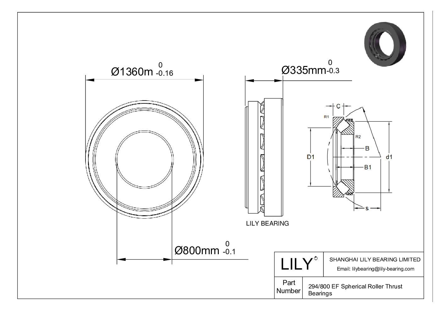 294/800 EF Spherical Roller Thrust Bearings cad drawing