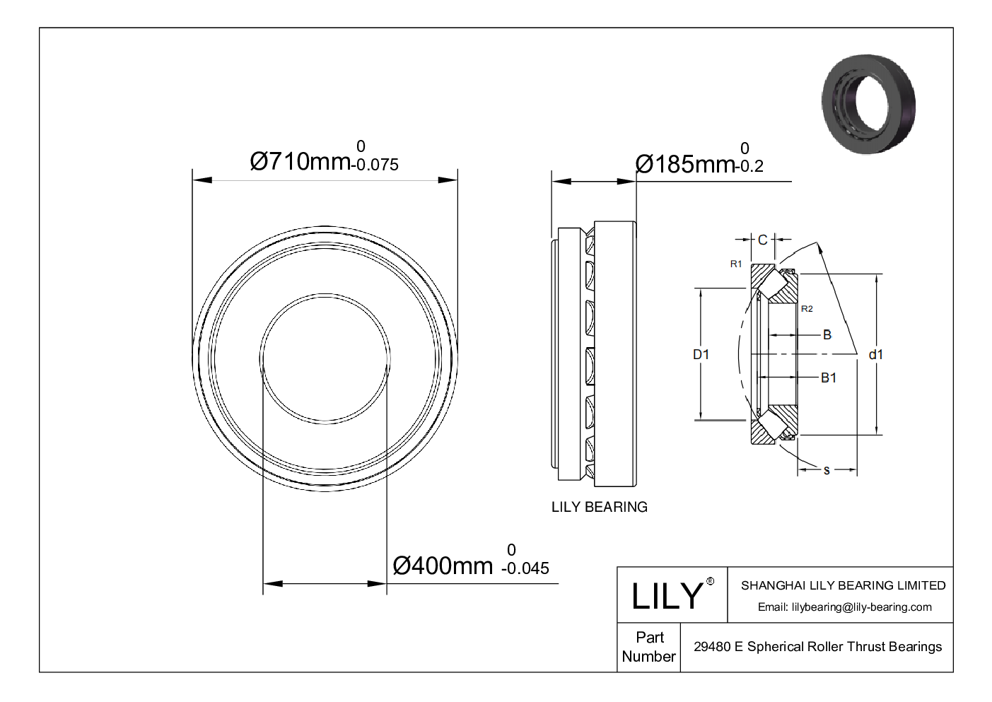 29480 E Spherical Roller Thrust Bearings cad drawing