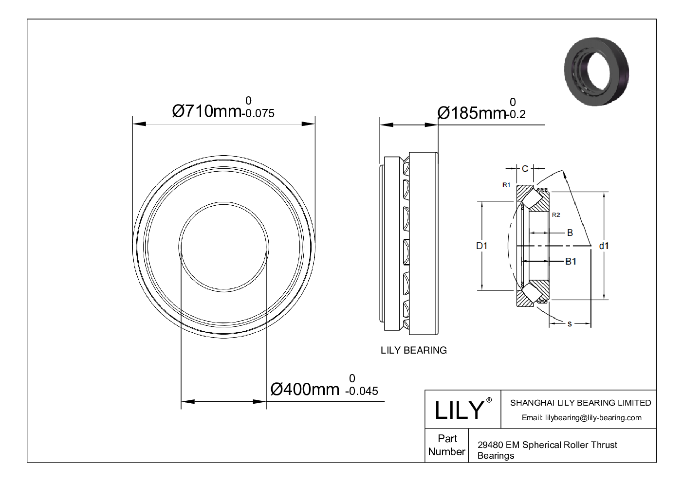 29480 EM Spherical Roller Thrust Bearings cad drawing
