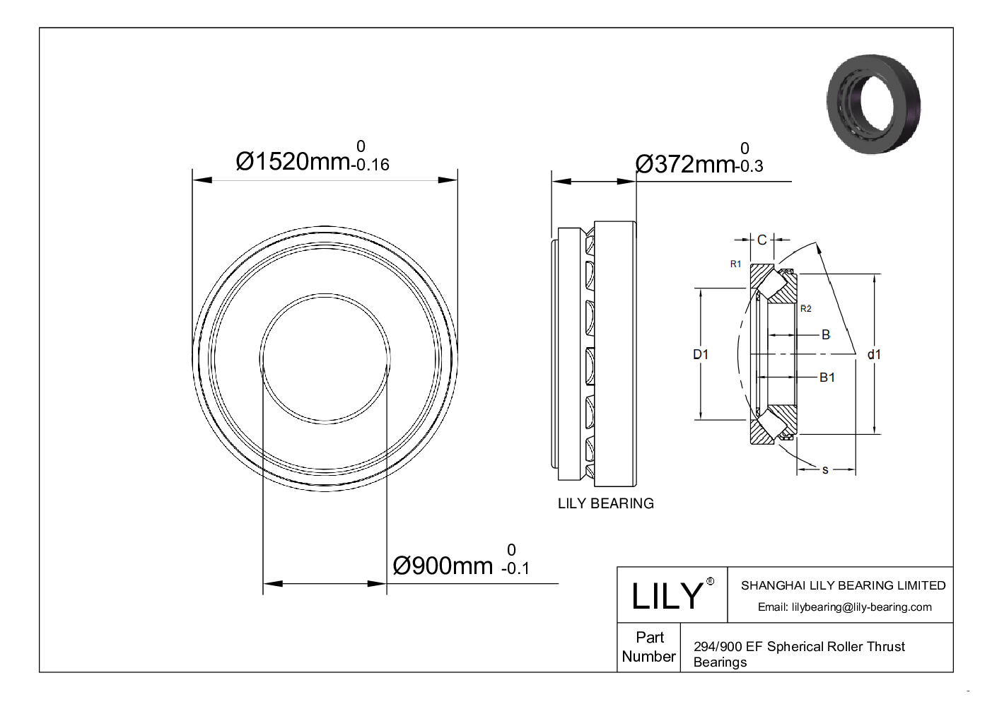 294/900 EF Spherical Roller Thrust Bearings cad drawing