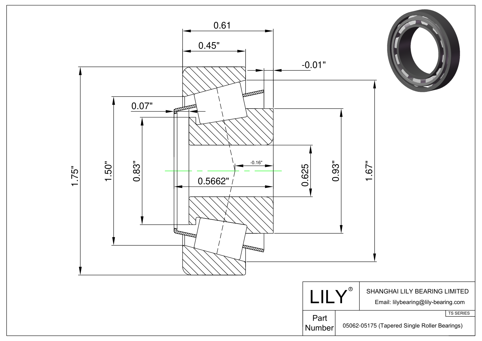 05062-05175 TS (Tapered Single Roller Bearings) (Imperial) cad drawing