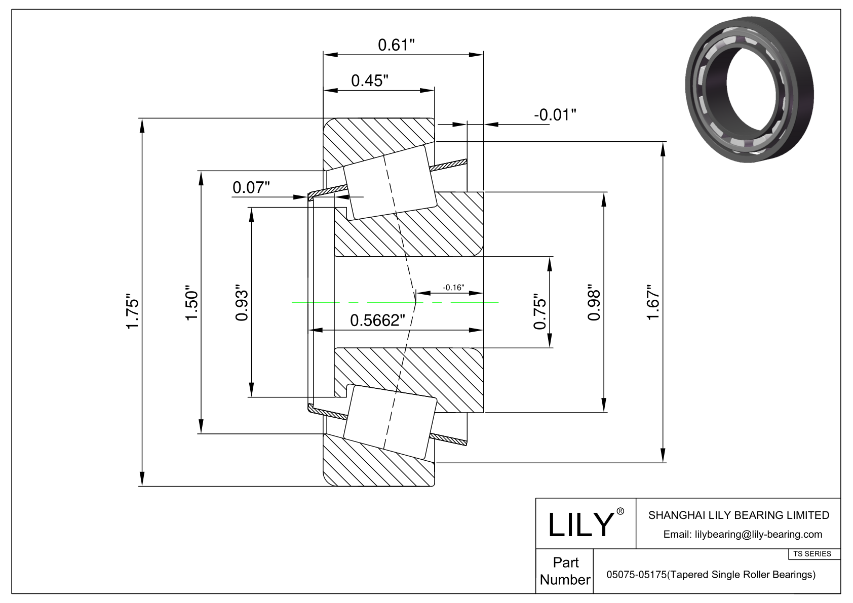 05075-05175 TS (Tapered Single Roller Bearings) (Imperial) cad drawing
