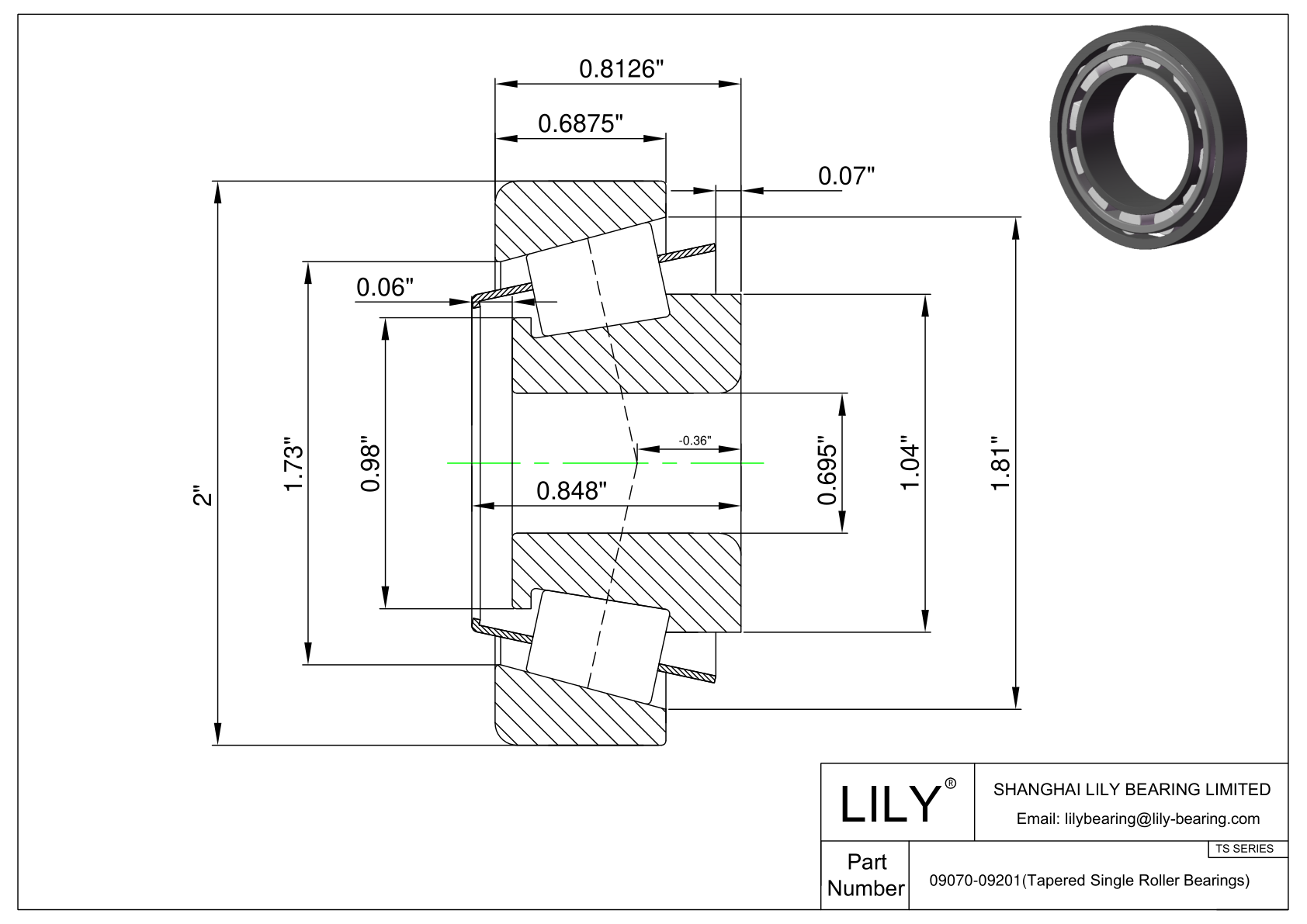 09070-09201 TS (Tapered Single Roller Bearings) (Imperial) cad drawing