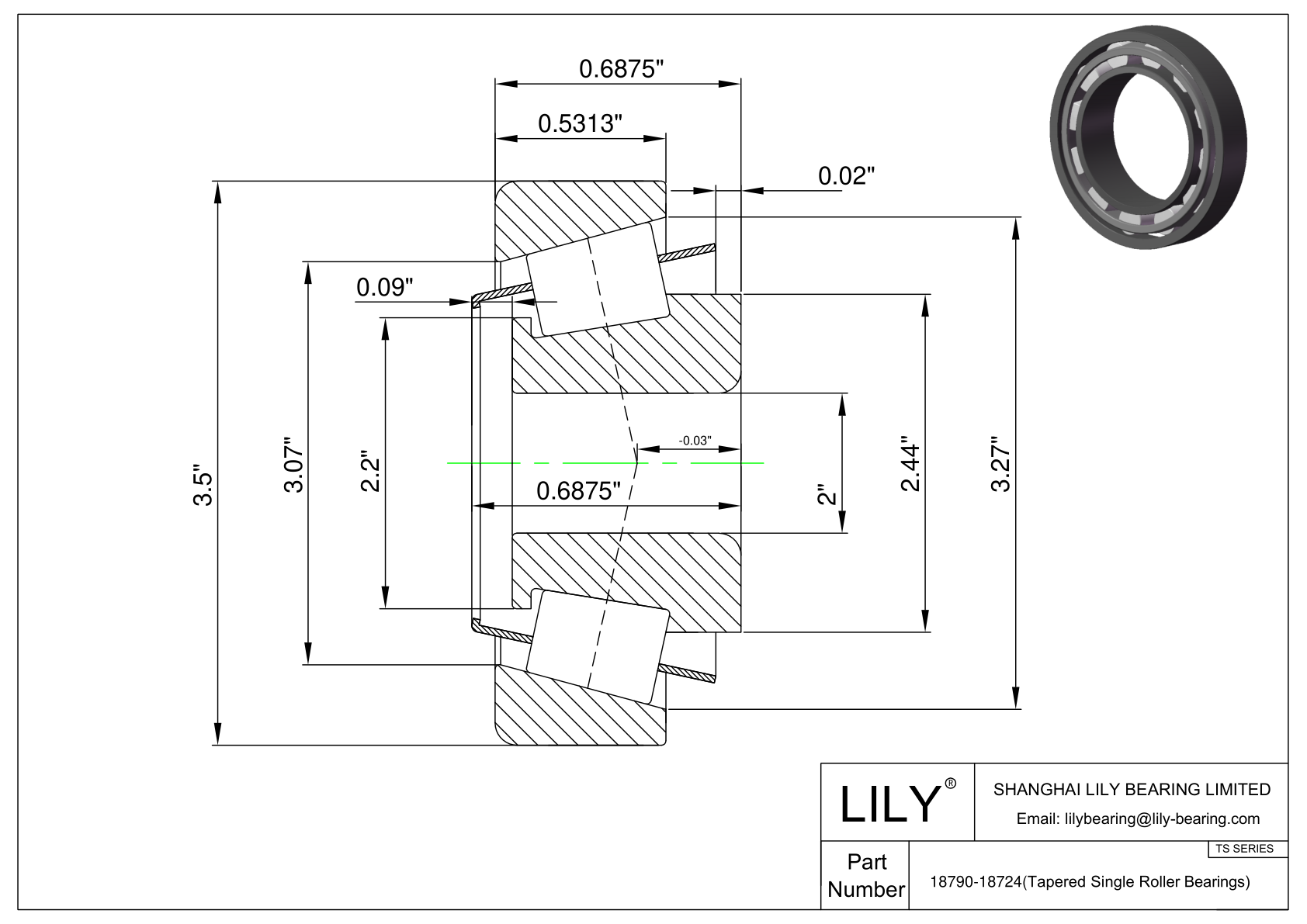 18790-18724 TS (Tapered Single Roller Bearings) (Imperial) cad drawing