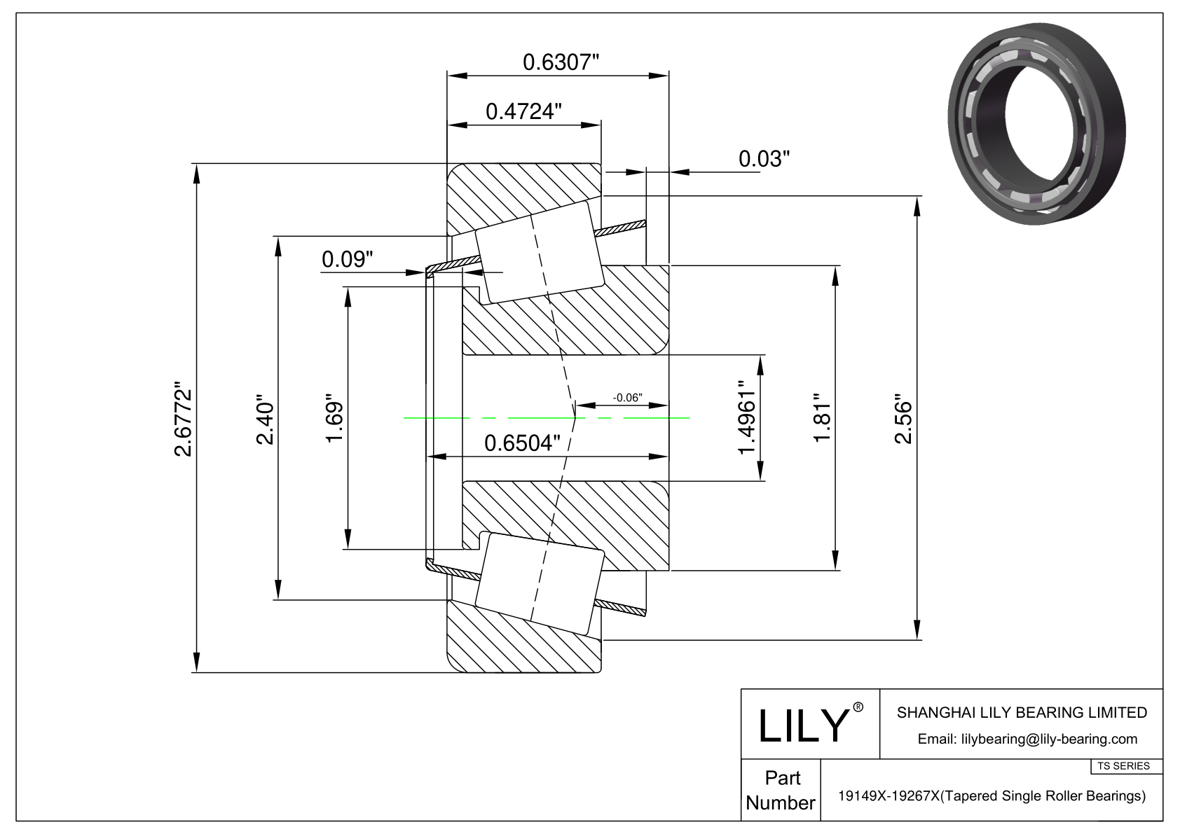 19149X-19267X TS (Tapered Single Roller Bearings) (Imperial) cad drawing