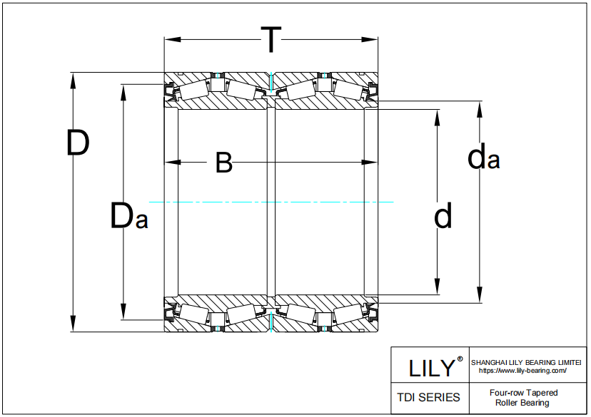 330726 A Rodamientos de rodillos cónicos de cuatro hileras cad drawing