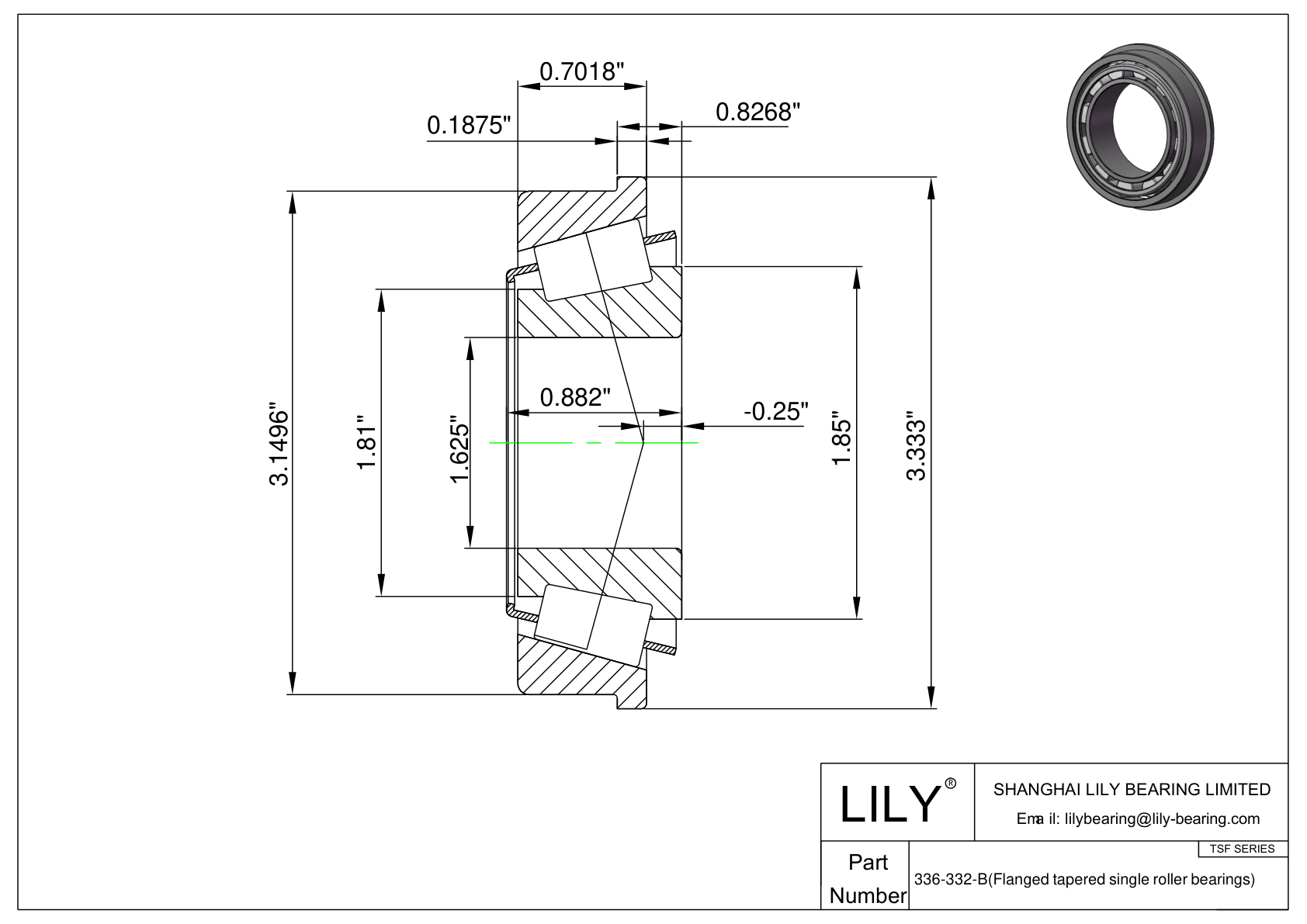 336-332-B TSF（带法兰的圆锥单滚子轴承）（英制） cad drawing