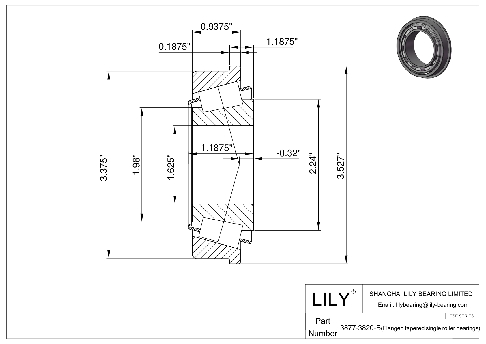 3877-3820-B TSF (Rodamientos de Rodillos Cónicos Simples con Brida) (Imperial) cad drawing