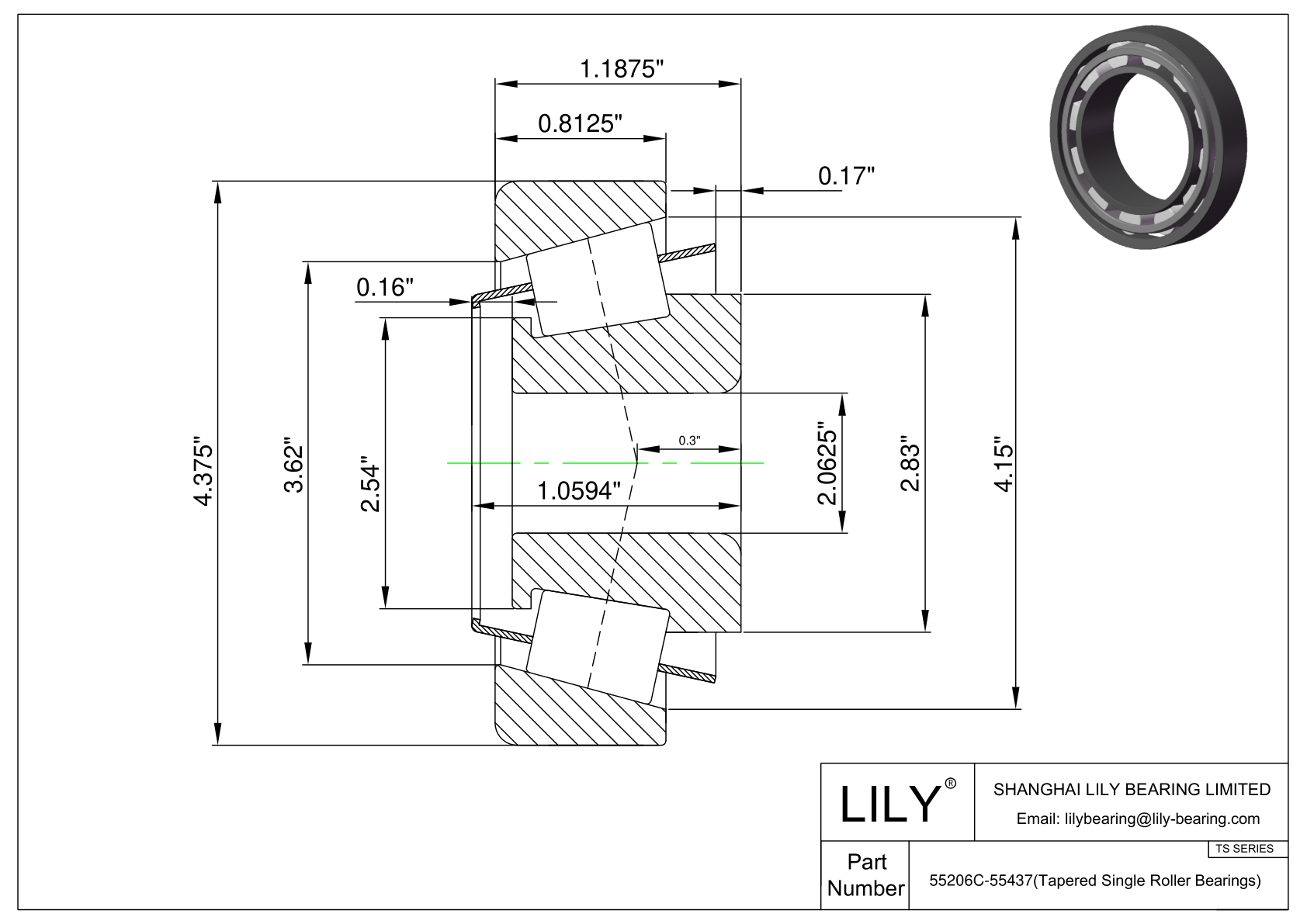 55206C-55437 TS (Tapered Single Roller Bearings) (Imperial) cad drawing
