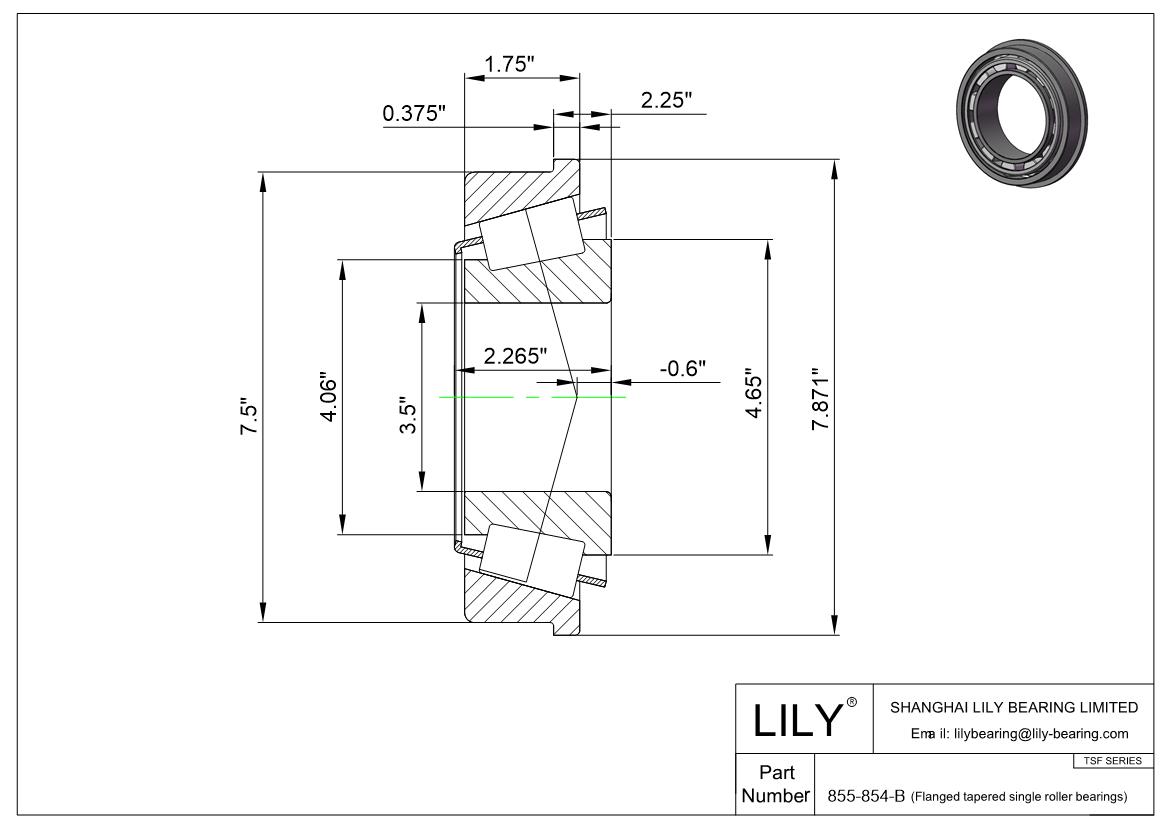 855-854-B TSF (Tapered Single Roller Bearings with Flange) (Imperial) cad drawing