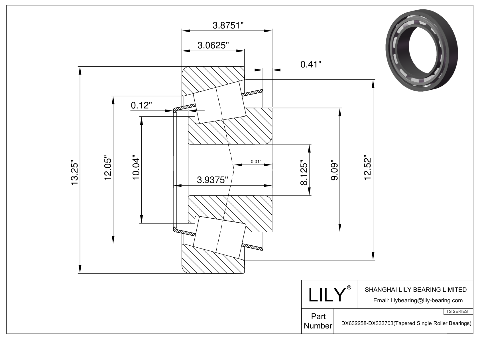 DX632258-DX333703 TS (Tapered Single Roller Bearings) (Imperial) cad drawing