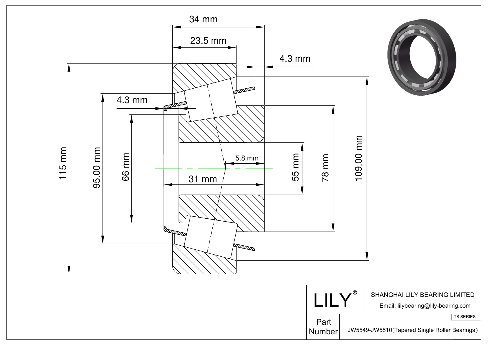 JW5549-JW5510 TS (Tapered Single Roller Bearings) (Metric) cad drawing