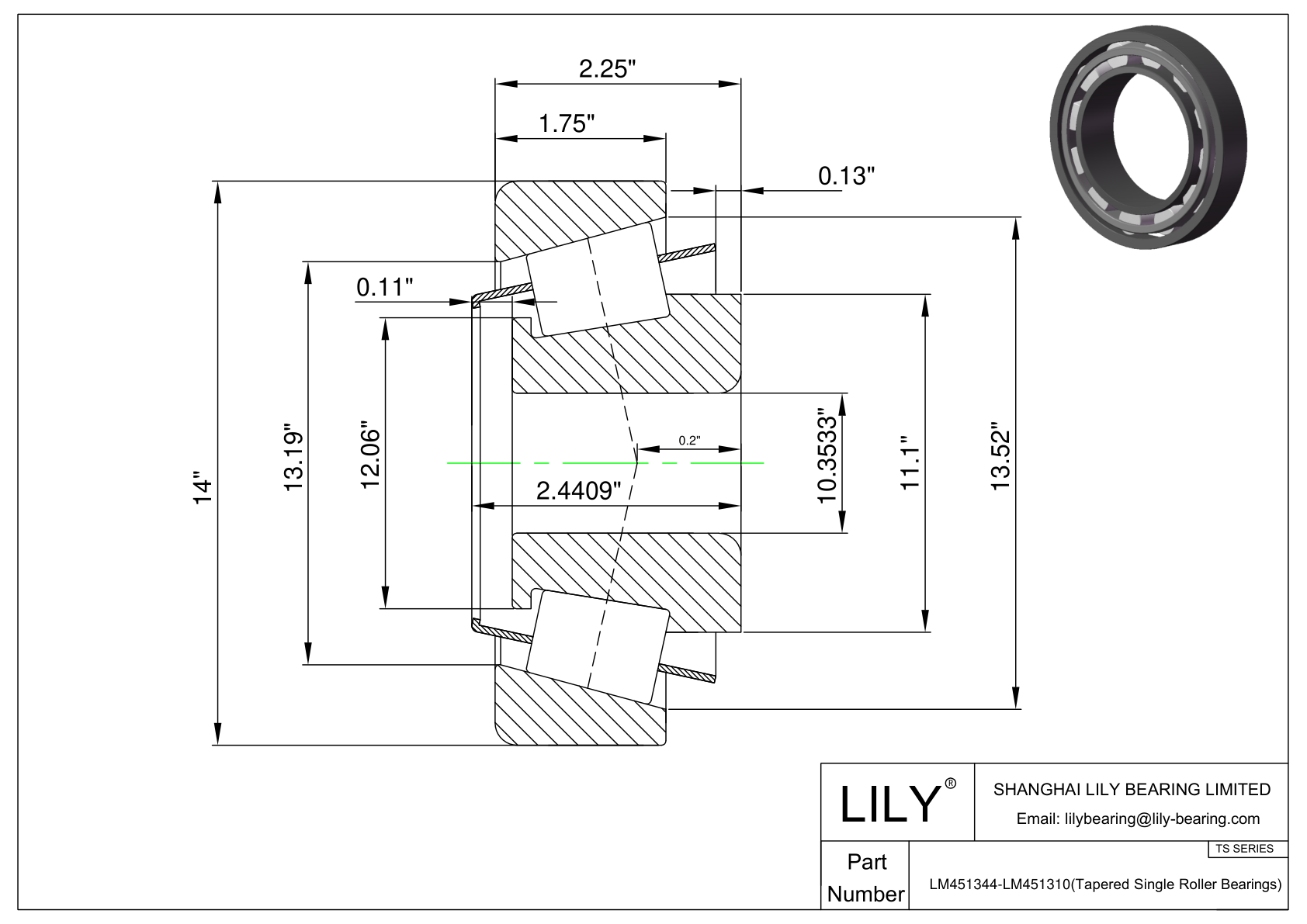 LM451344-LM451310 TS (Tapered Single Roller Bearings) (Imperial) cad drawing