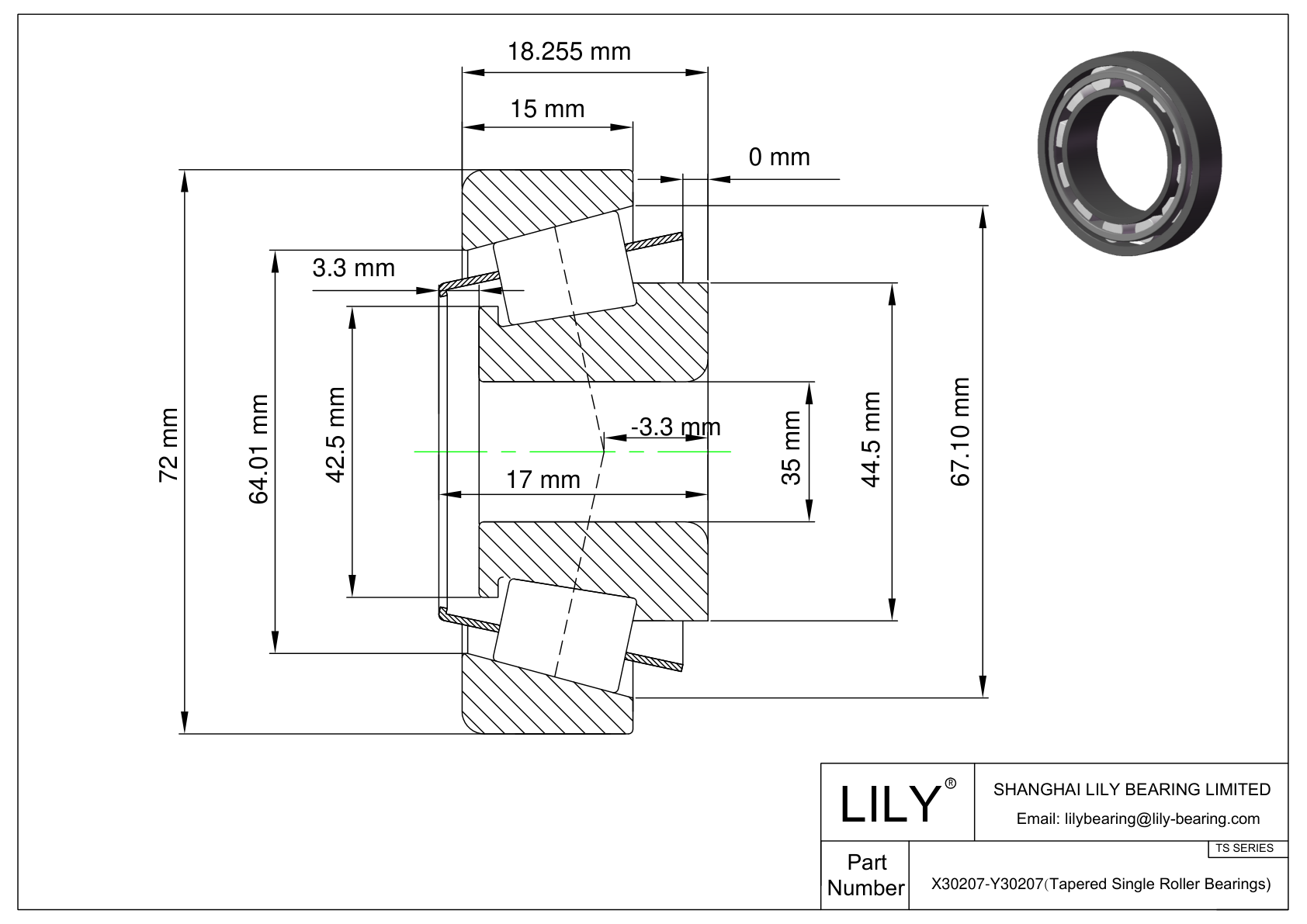 X30207-Y30207 TS (Tapered Single Roller Bearings) (Metric) cad drawing