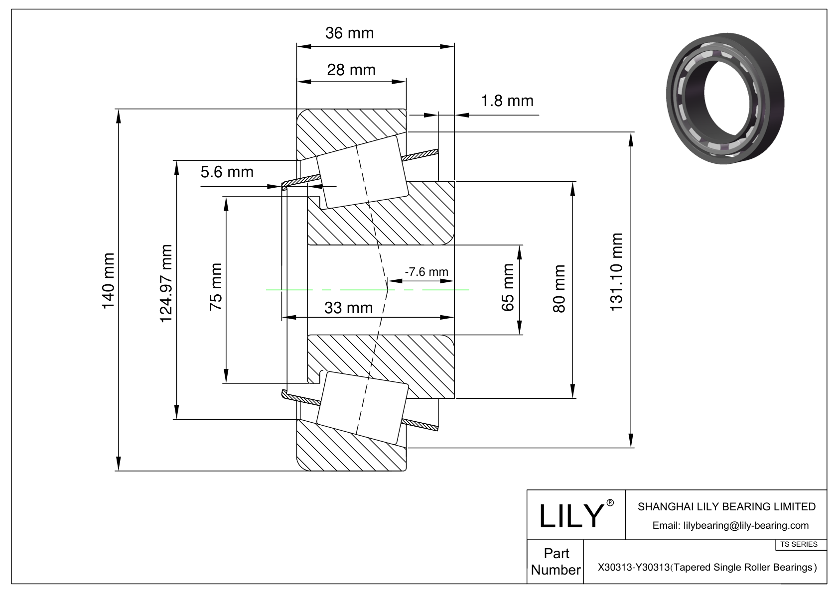X30313-Y30313 TS (Tapered Single Roller Bearings) (Metric) cad drawing