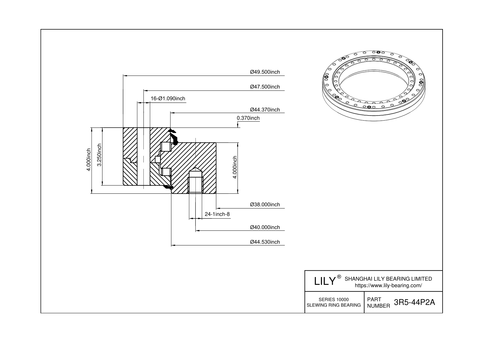 3R5-44P2A Three-Row Cross Roller Slewing Ring Bearing cad drawing