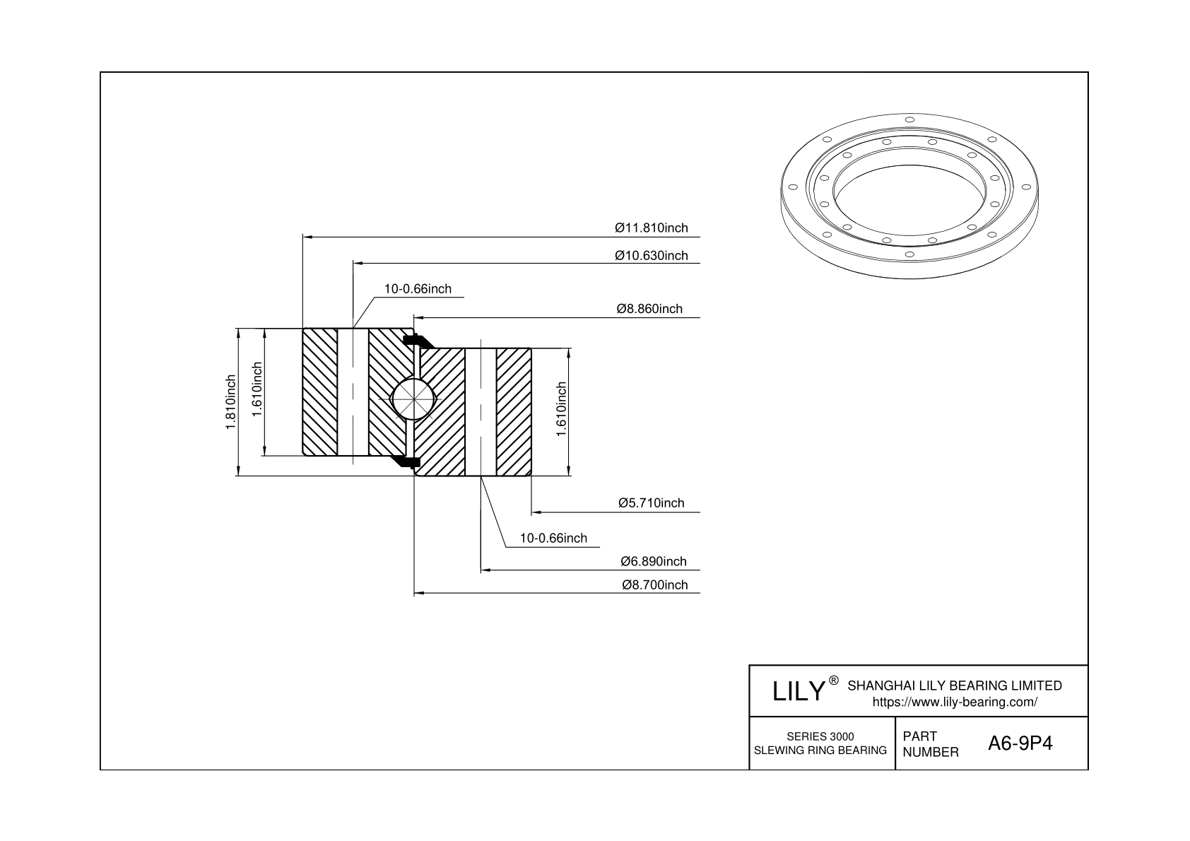A6-9P4 Four Point Contact Ball Slewing Ring Bearing cad drawing