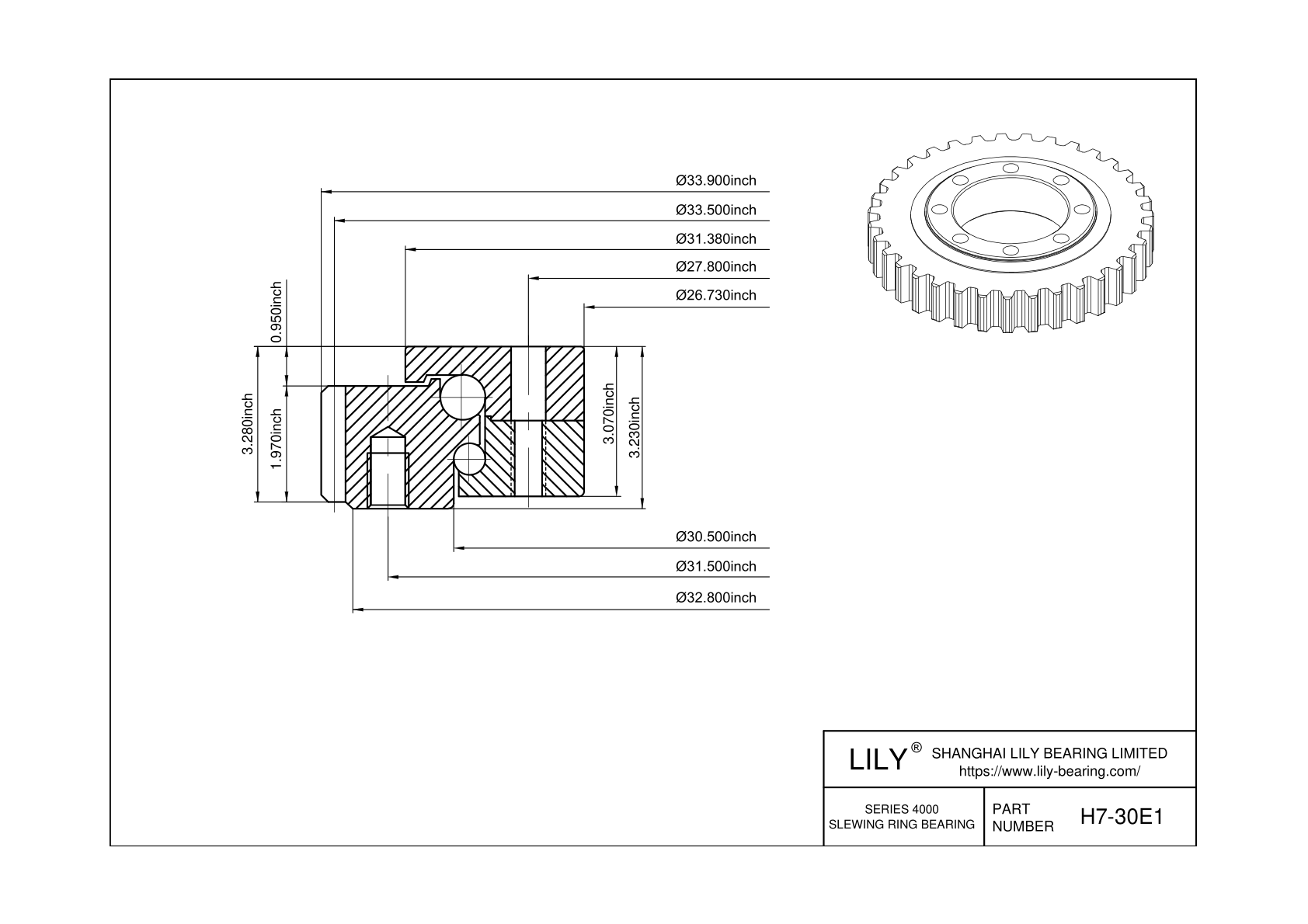 H7-30E1 Eight Point Contact Ball Slewing Ring Bearing cad drawing