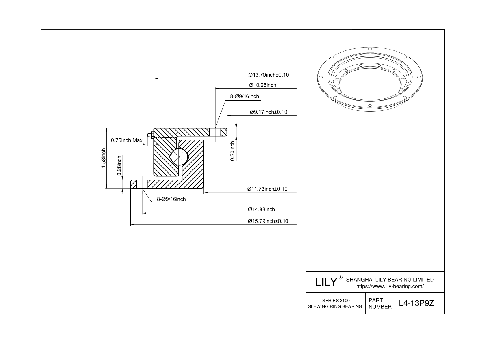 L4-13P9Z Four Point Contact Ball Slewing Ring Bearing cad drawing