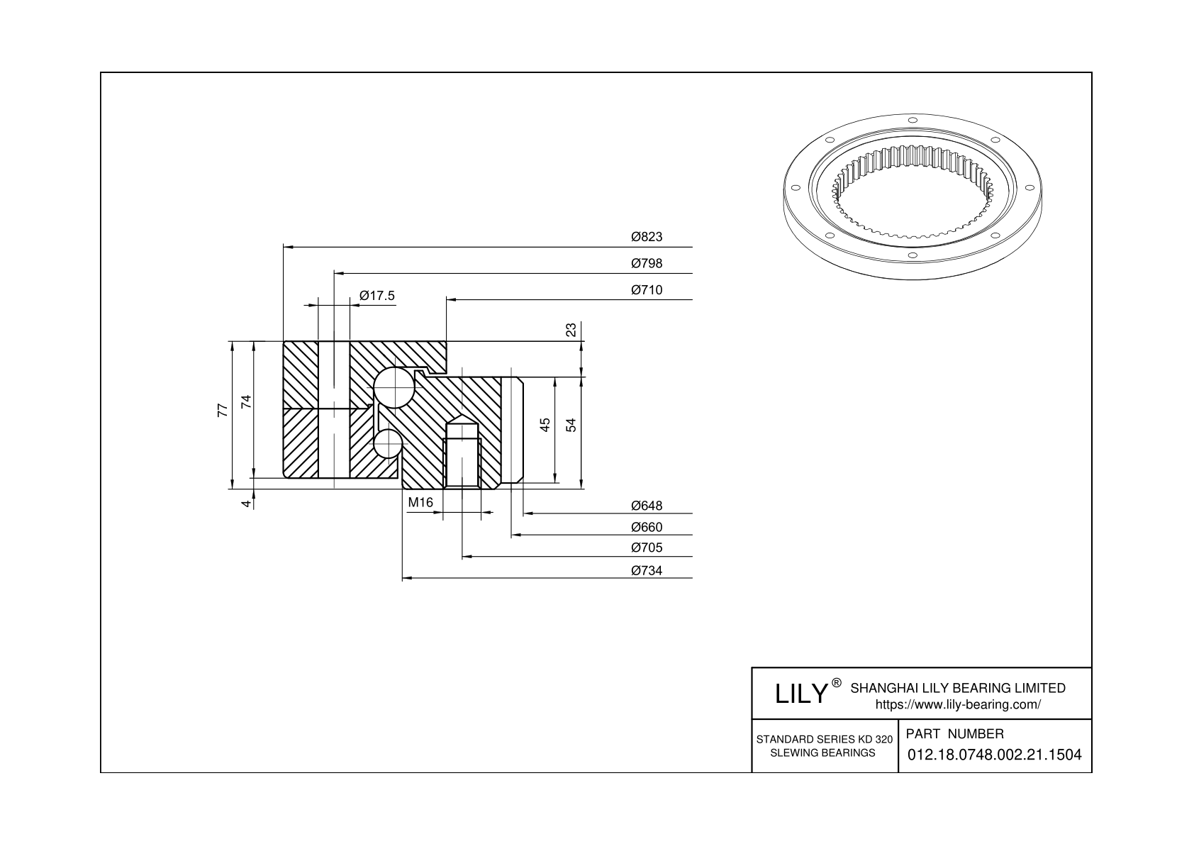 012.18.0748.002.21.1504 Eight Point Contact Ball Slewing Ring Bearing cad drawing
