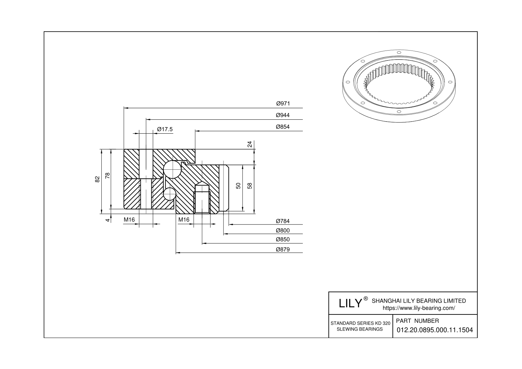 012.20.0895.000.11.1504 Eight Point Contact Ball Slewing Ring Bearing cad drawing