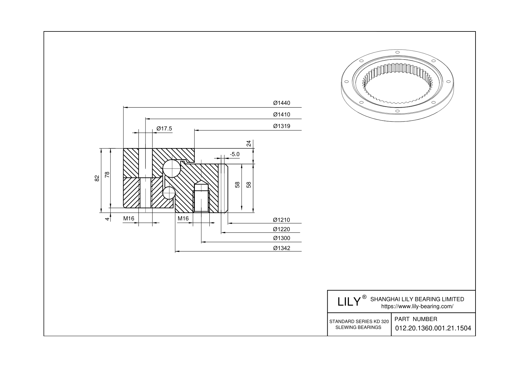 012.20.1360.001.21.1504 Eight Point Contact Ball Slewing Ring Bearing cad drawing
