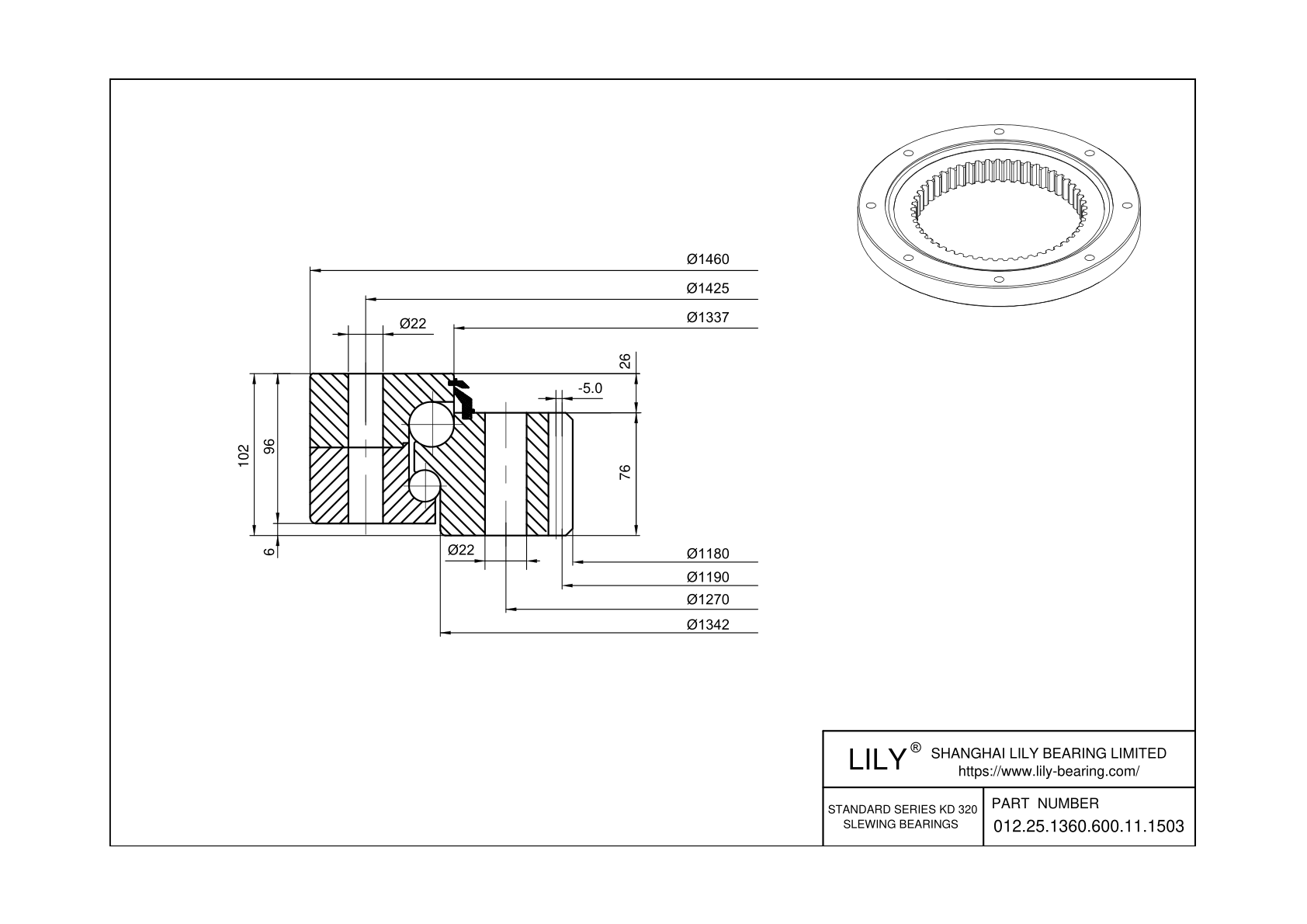 012.25.1360.600.11.1503 Eight Point Contact Ball Slewing Ring Bearing cad drawing