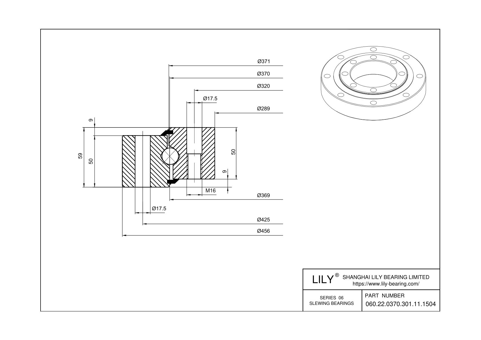 060.22.0370.301.11.1504 Four Point Contact Ball Slewing Ring Bearing cad drawing