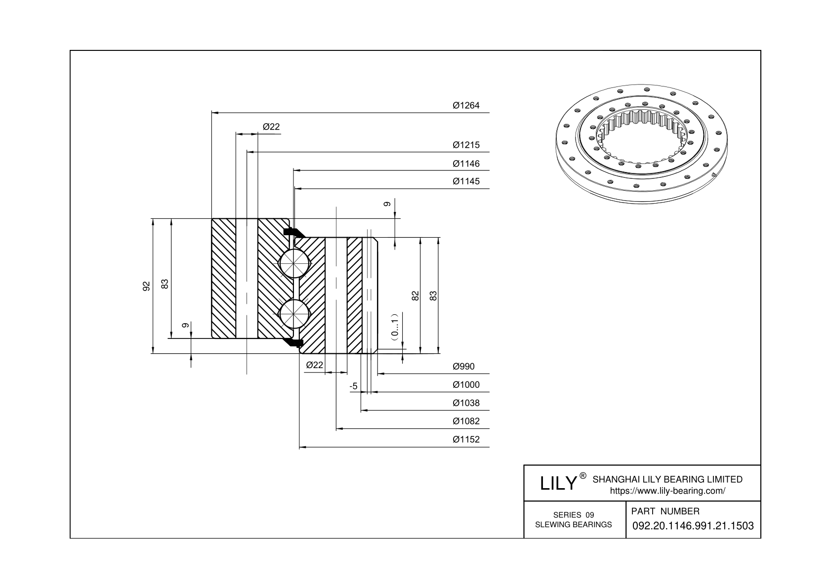 092.20.1146.991.21.1503 Eight Point Contact Ball Slewing Ring Bearing cad drawing