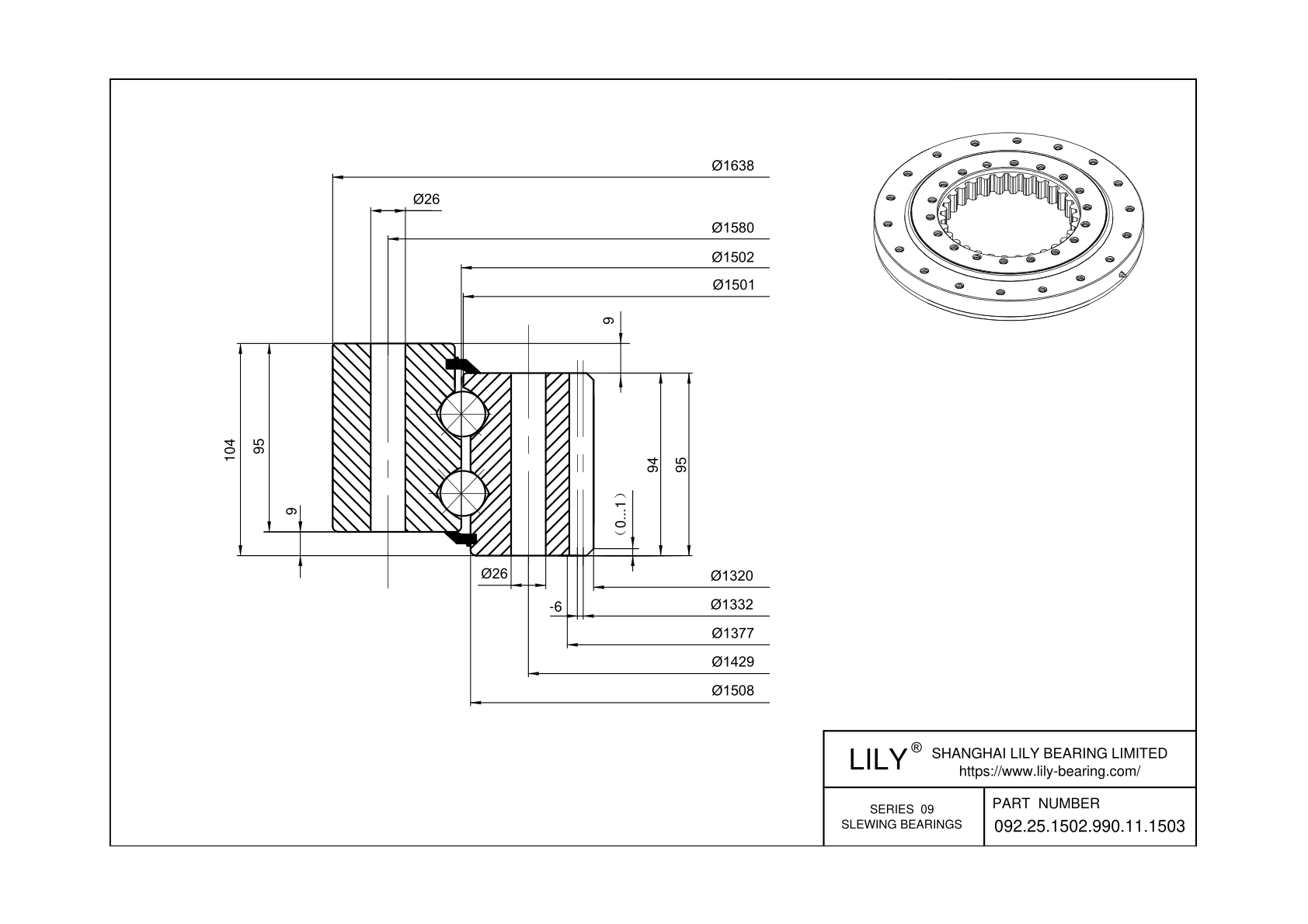 092.25.1502.990.11.1503 Eight Point Contact Ball Slewing Ring Bearing cad drawing