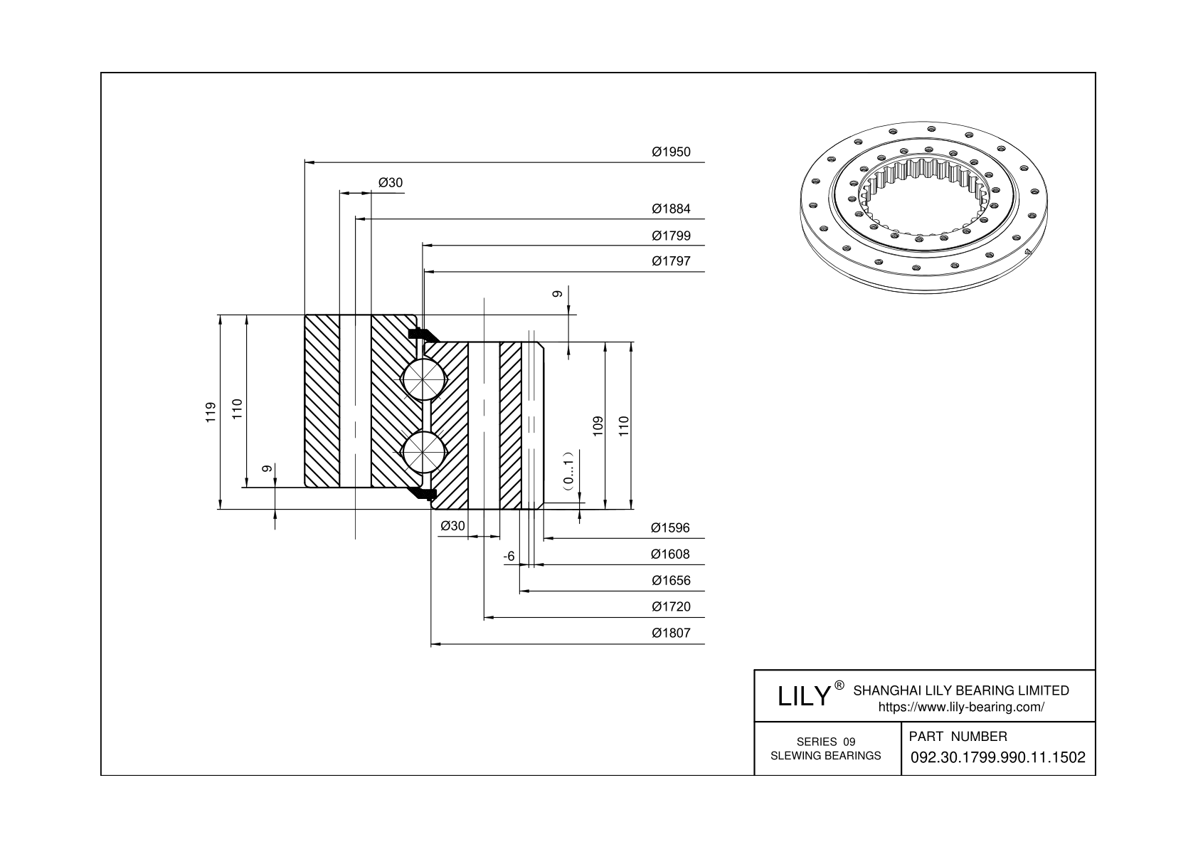 092.30.1799.990.11.1502 Eight Point Contact Ball Slewing Ring Bearing cad drawing