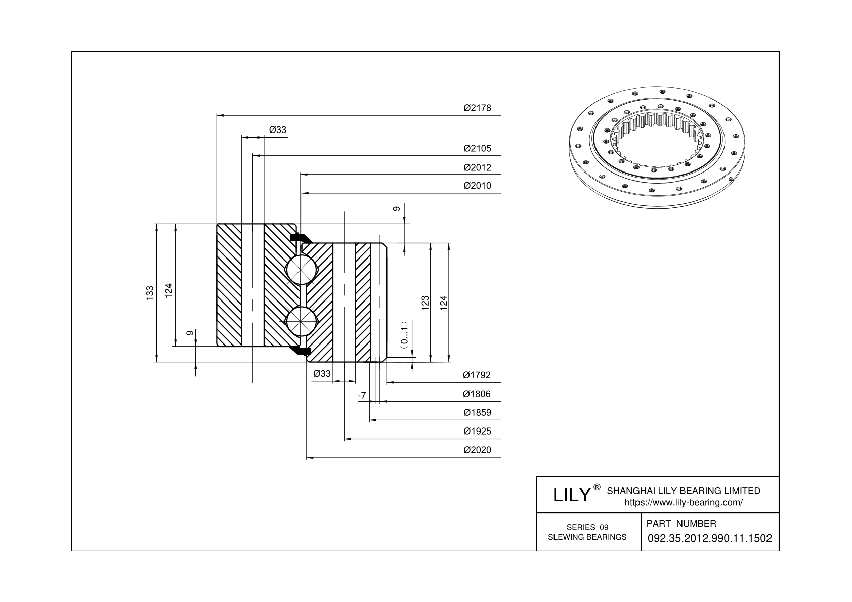 092.35.2012.990.11.1502 Eight Point Contact Ball Slewing Ring Bearing cad drawing