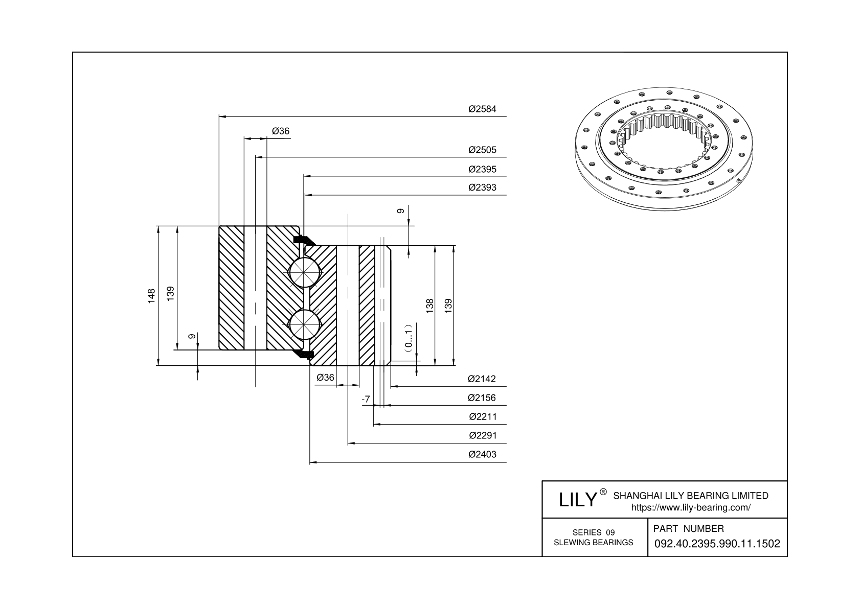 092.40.2395.990.11.1502 Eight Point Contact Ball Slewing Ring Bearing cad drawing