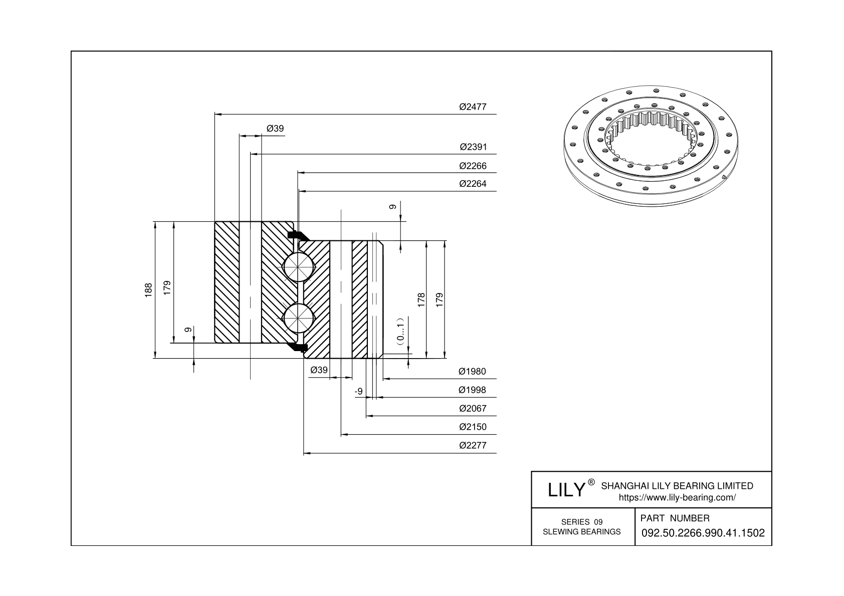 092.50.2266.990.41.1502 Eight Point Contact Ball Slewing Ring Bearing cad drawing