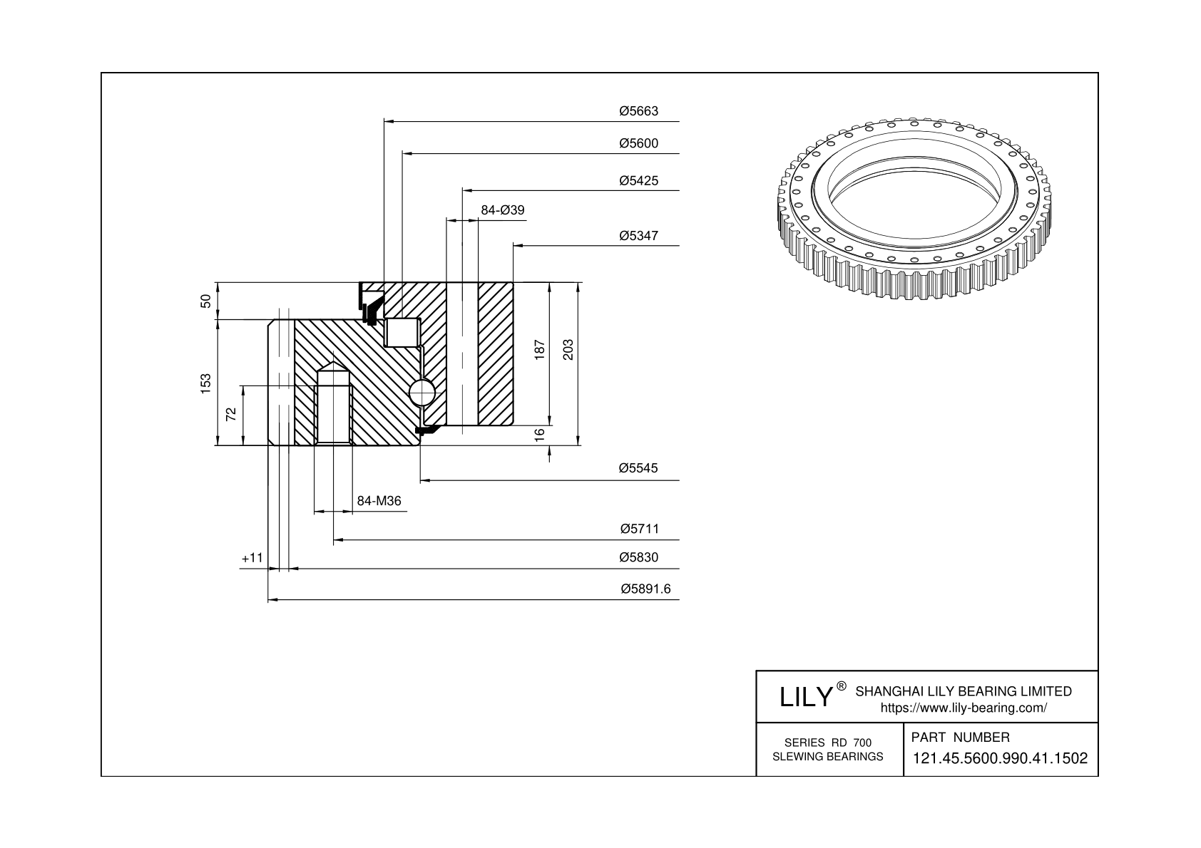 121.45.5600.990.41.1502 Combination Slewing Rings cad drawing