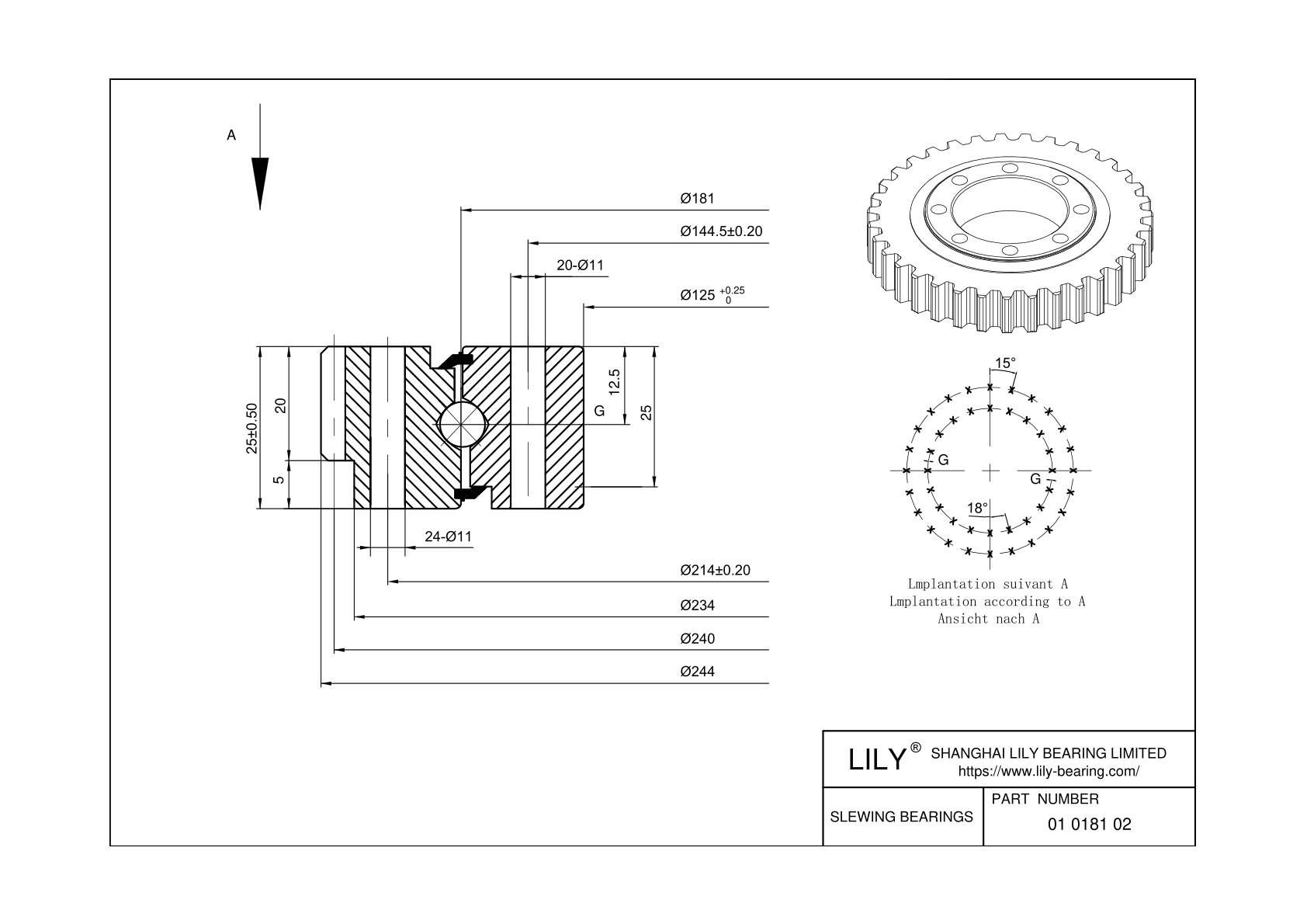 01 0181 02 Four Point Contact Ball Slewing Ring Bearing cad drawing