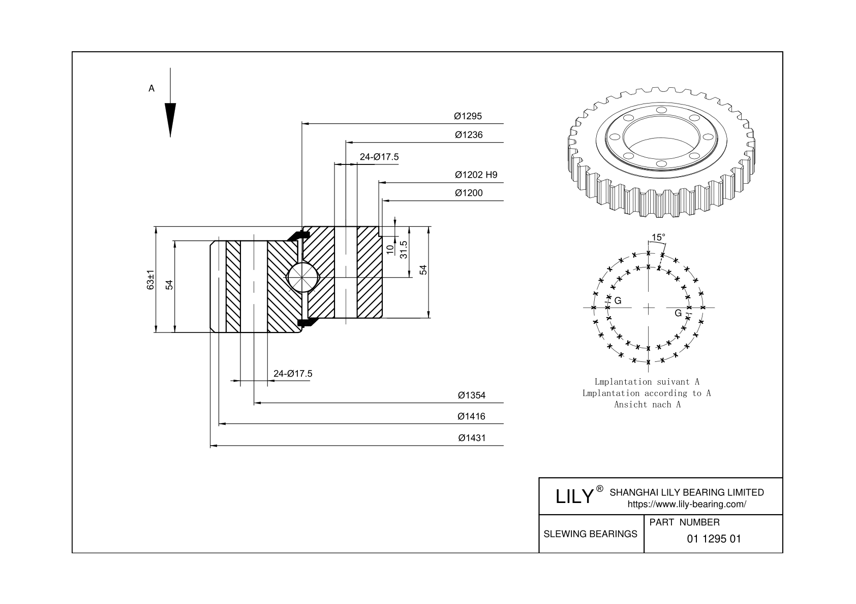 01 1295 01 Four Point Contact Ball Slewing Ring Bearing cad drawing
