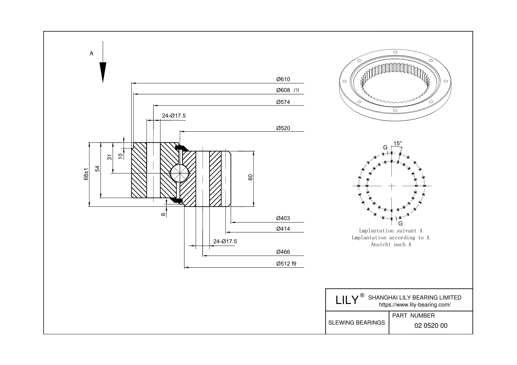 02 0520 00 Four Point Contact Ball Slewing Ring Bearing cad drawing