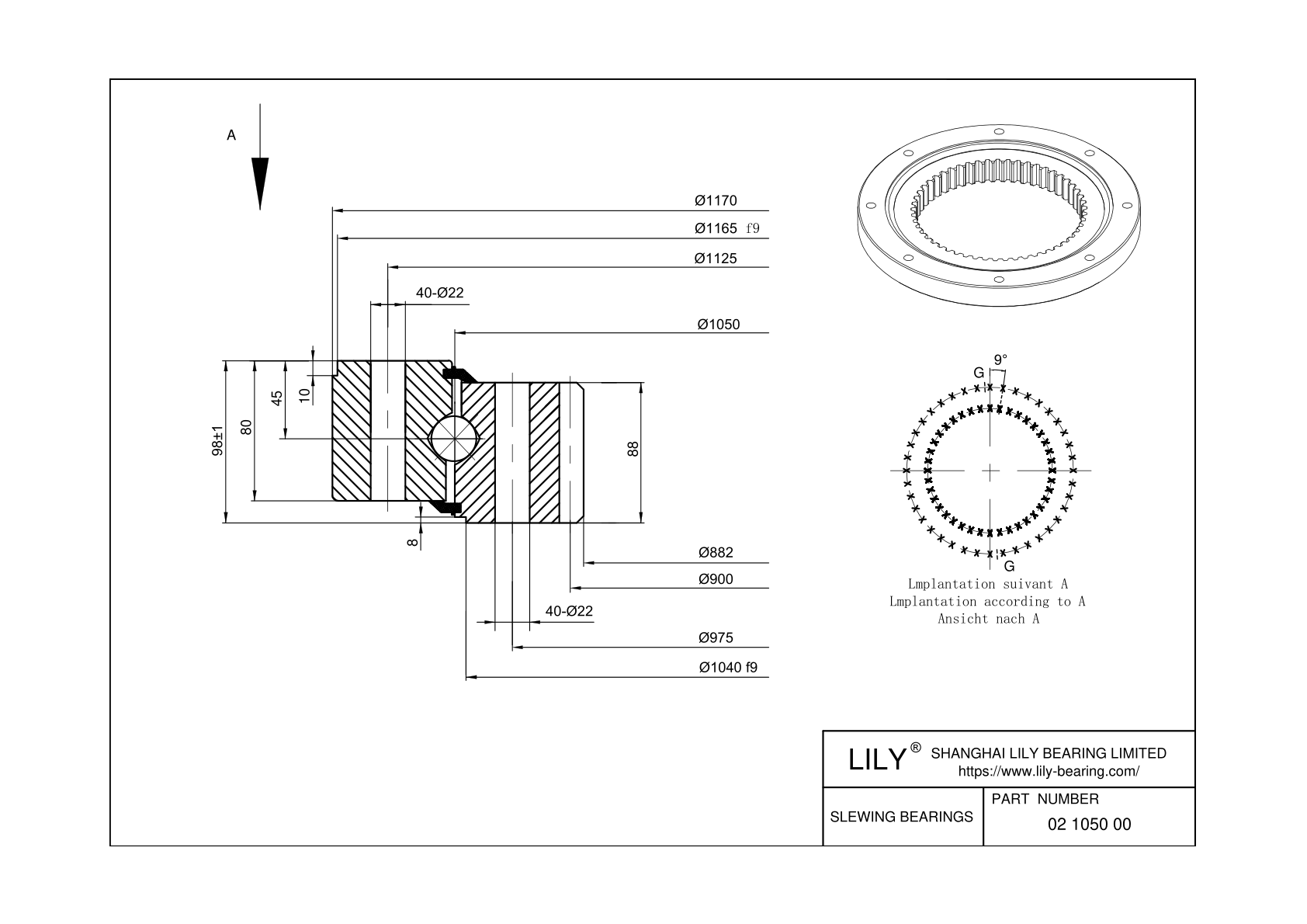02 1050 00 Four Point Contact Ball Slewing Ring Bearing cad drawing