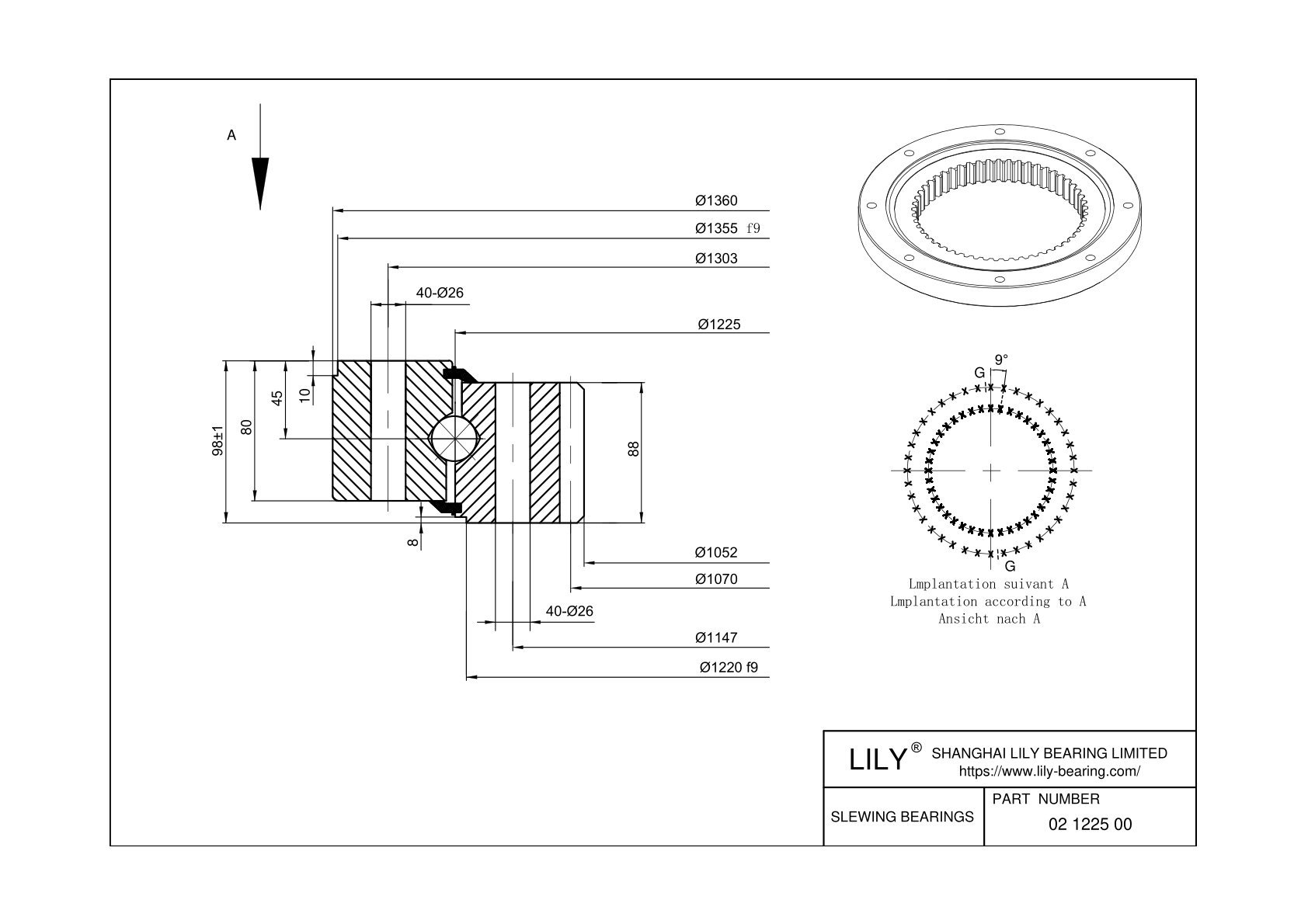 02 1225 00 Four Point Contact Ball Slewing Ring Bearing cad drawing