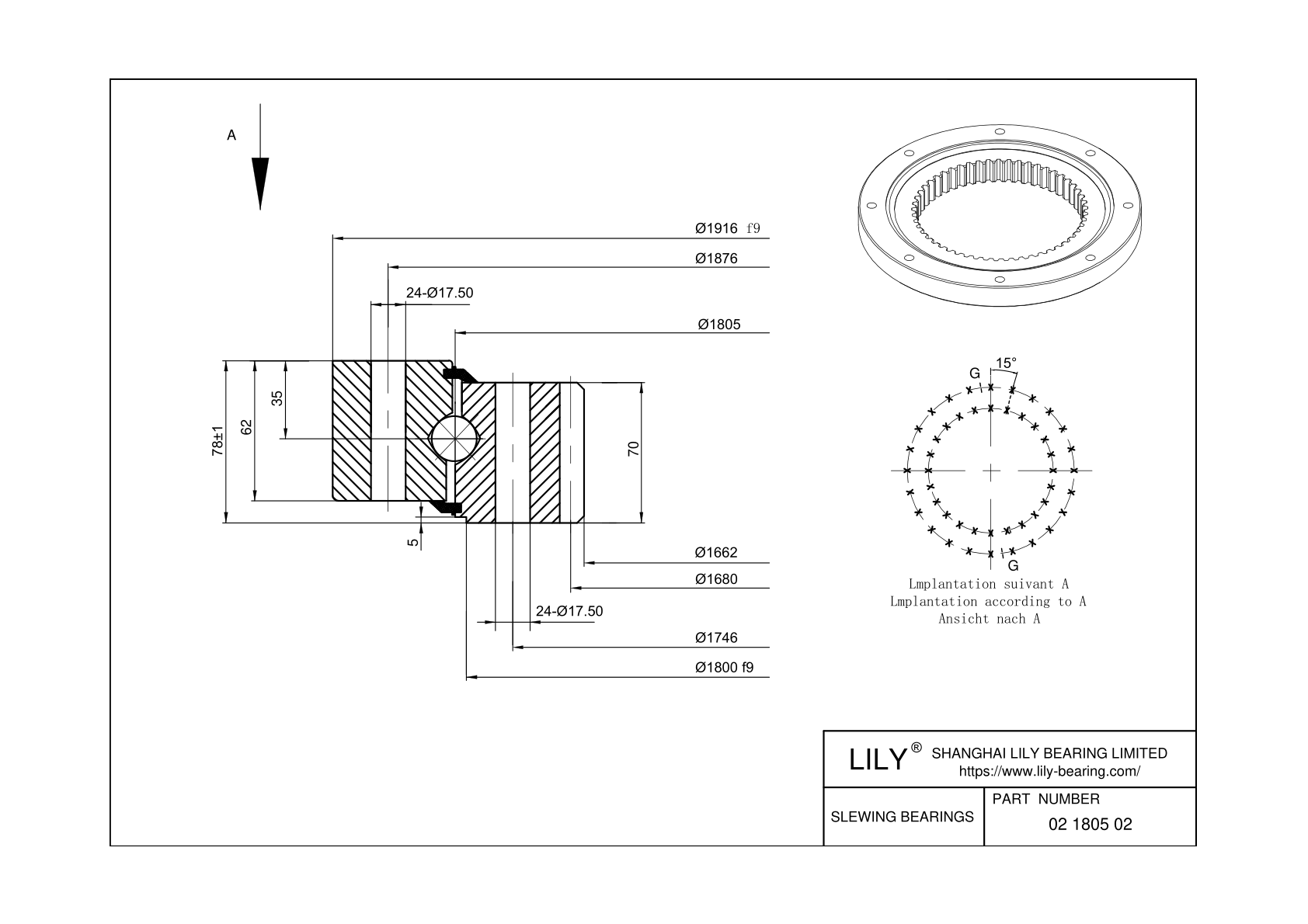 02 1805 02 Four Point Contact Ball Slewing Ring Bearing cad drawing