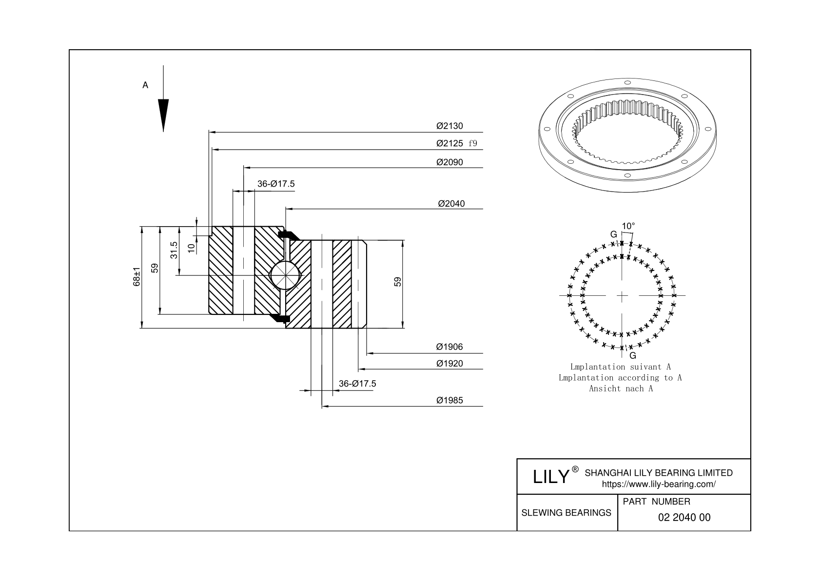 02 2040 00 Four Point Contact Ball Slewing Ring Bearing cad drawing