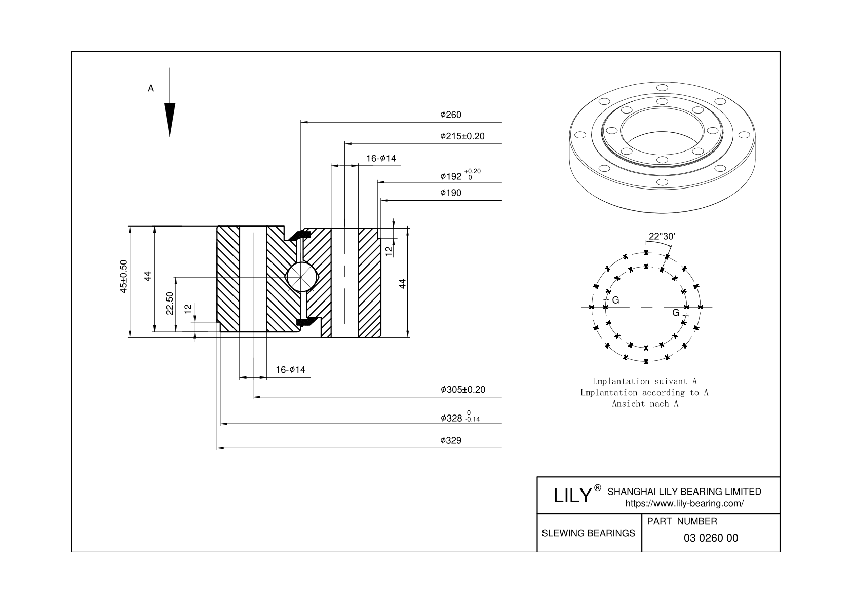 03 0260 00 Four Point Contact Ball Slewing Ring Bearing cad drawing