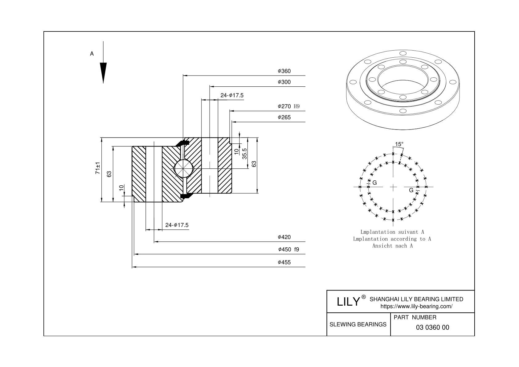 03 0360 00 Four Point Contact Ball Slewing Ring Bearing cad drawing