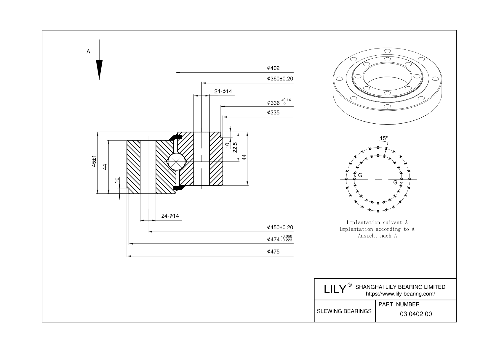 03 0402 00 Four Point Contact Ball Slewing Ring Bearing cad drawing